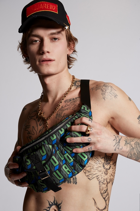 DSQUARED2 Men Fanny pack Green Size OneSize 95% Polyamide 5% Bovine leather (45593918IM)