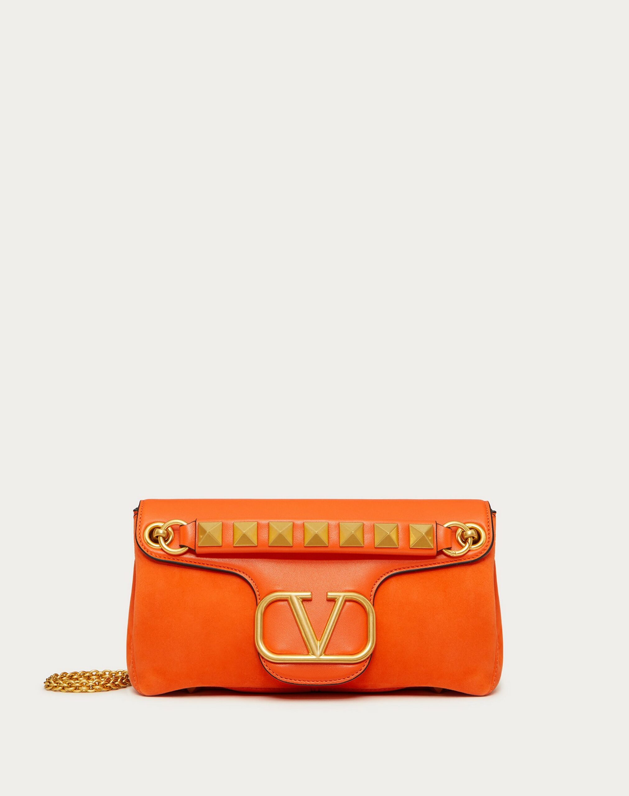 Valentino Stud Sign Shoulder Bag In Nappa And Suede Leather Orange (XW2B0K26IRL0LR)