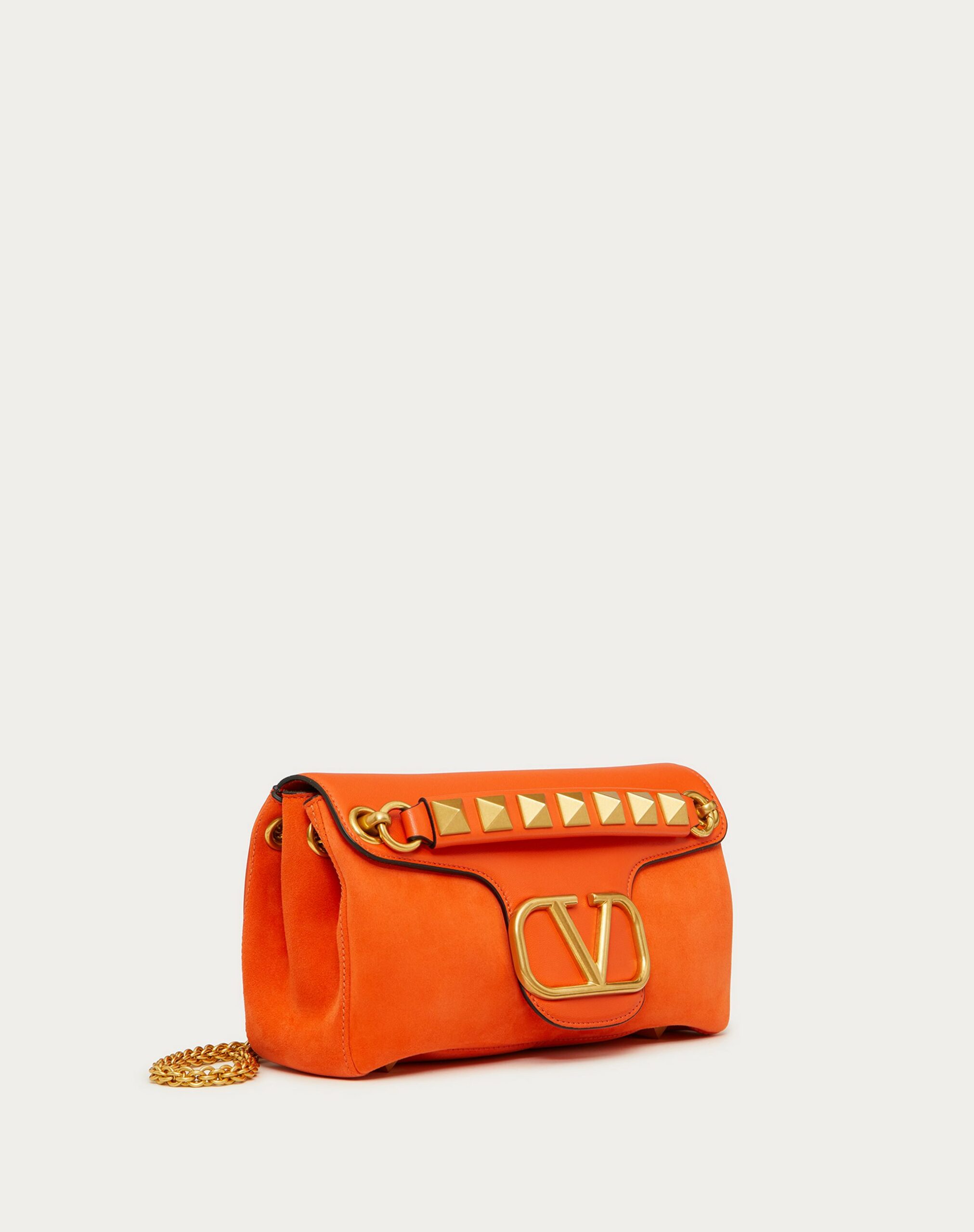 Valentino Stud Sign Shoulder Bag In Nappa And Suede Leather Orange (XW2B0K26IRL0LR)