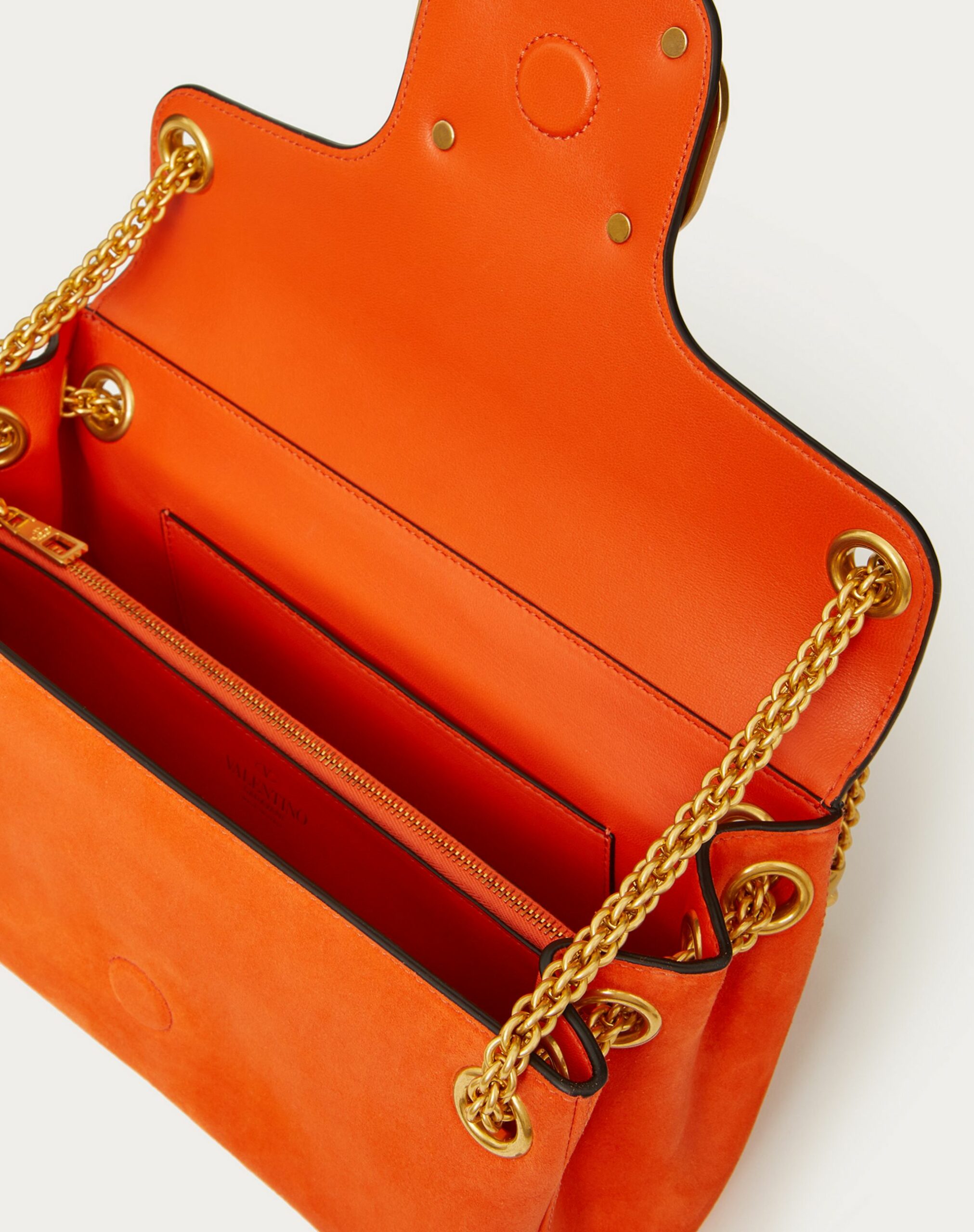 Valentino Stud Sign Shoulder Bag In Nappa And Suede Leather Orange (XW2B0K26IRL0LR)