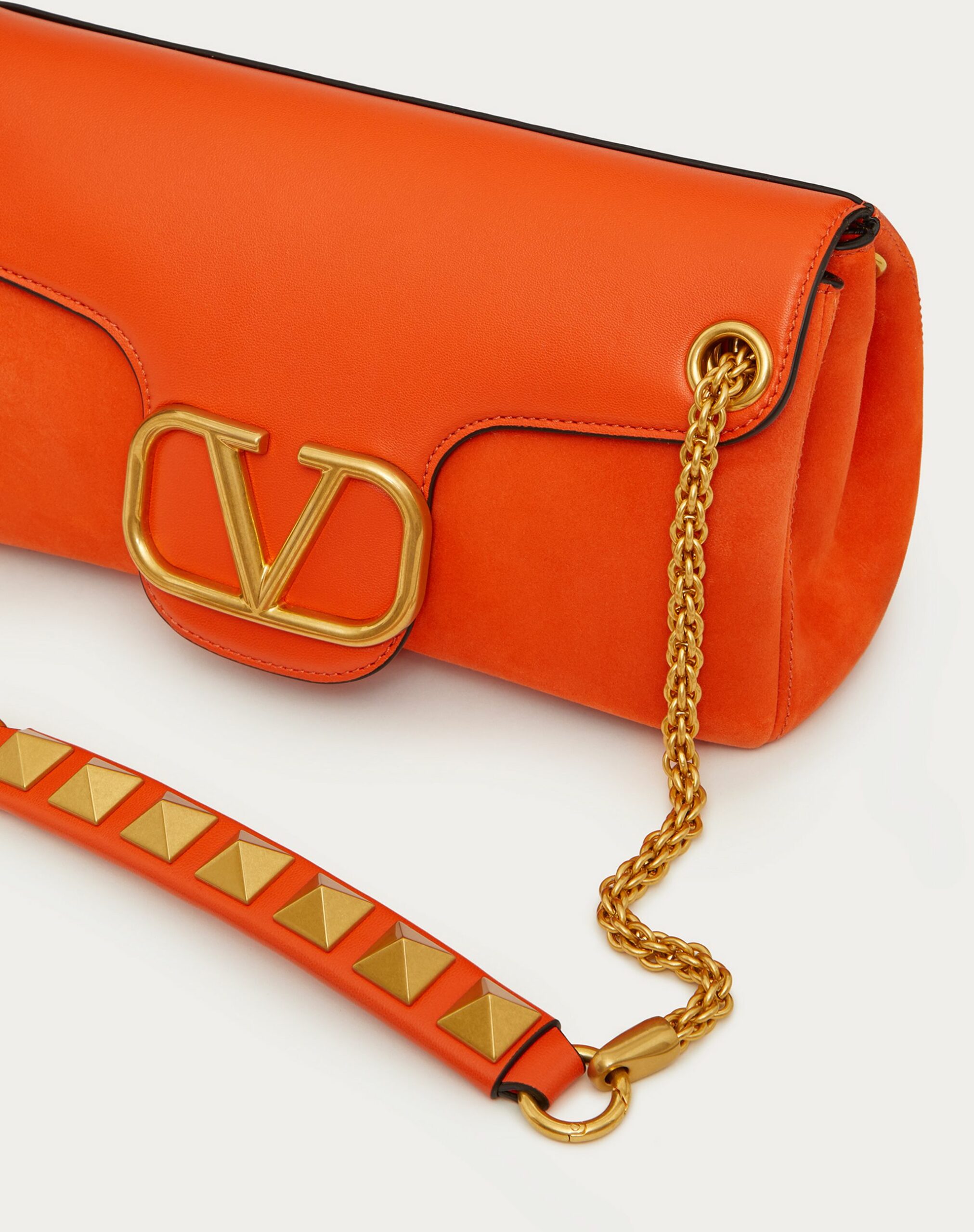 Valentino Stud Sign Shoulder Bag In Nappa And Suede Leather Orange (XW2B0K26IRL0LR)