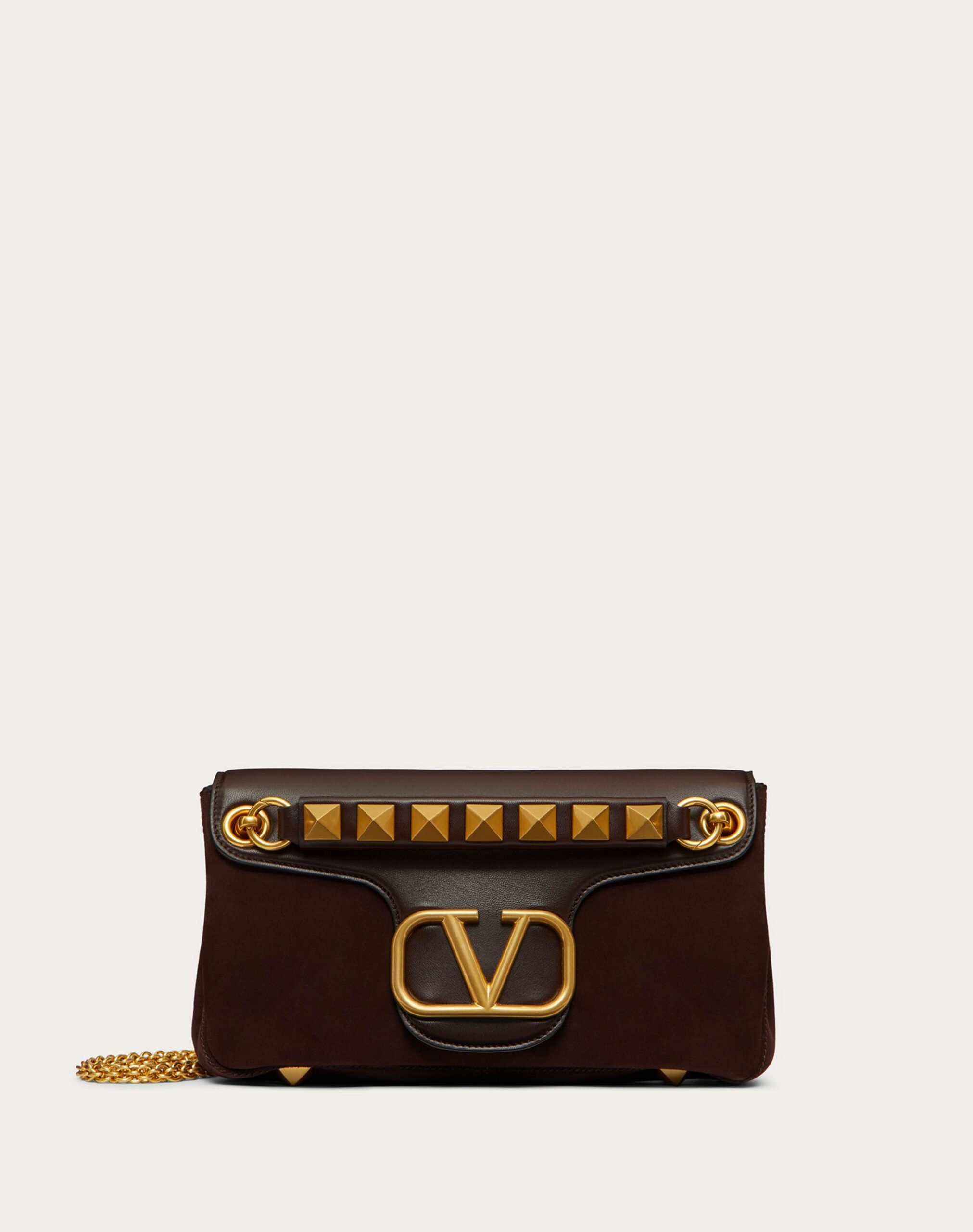 Valentino Stud Sign Shoulder Bag In Nappa And Suede Leather Brown (XW2B0K26IRLNM8)