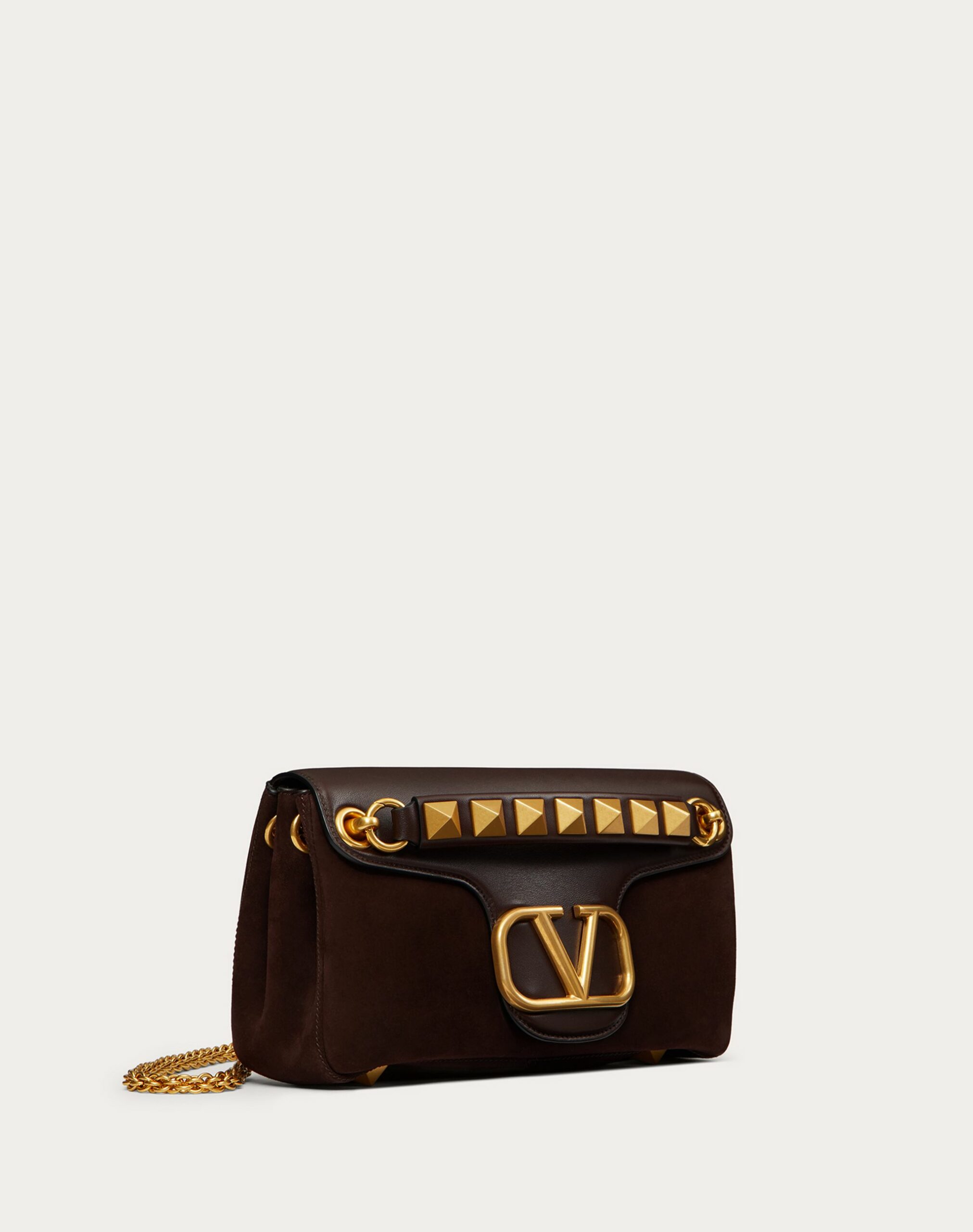 Valentino Stud Sign Shoulder Bag In Nappa And Suede Leather Brown (XW2B0K26IRLNM8)