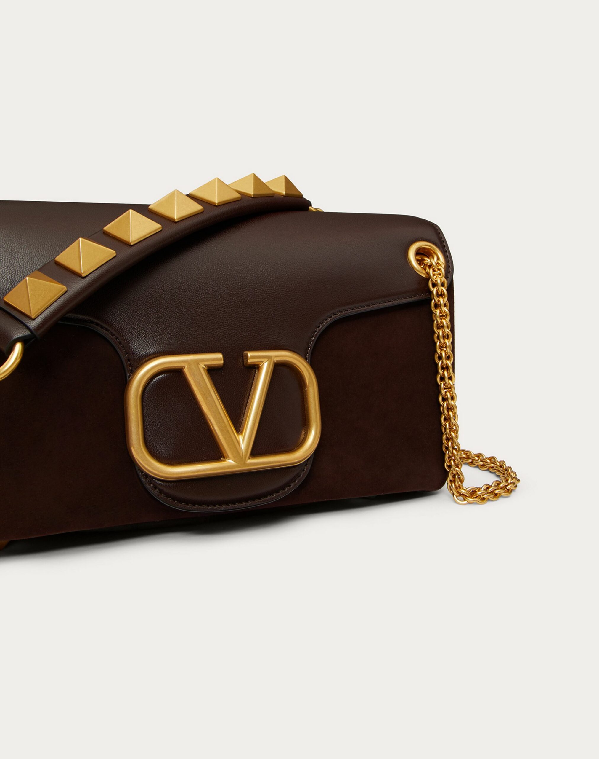 Valentino Stud Sign Shoulder Bag In Nappa And Suede Leather Brown (XW2B0K26IRLNM8)