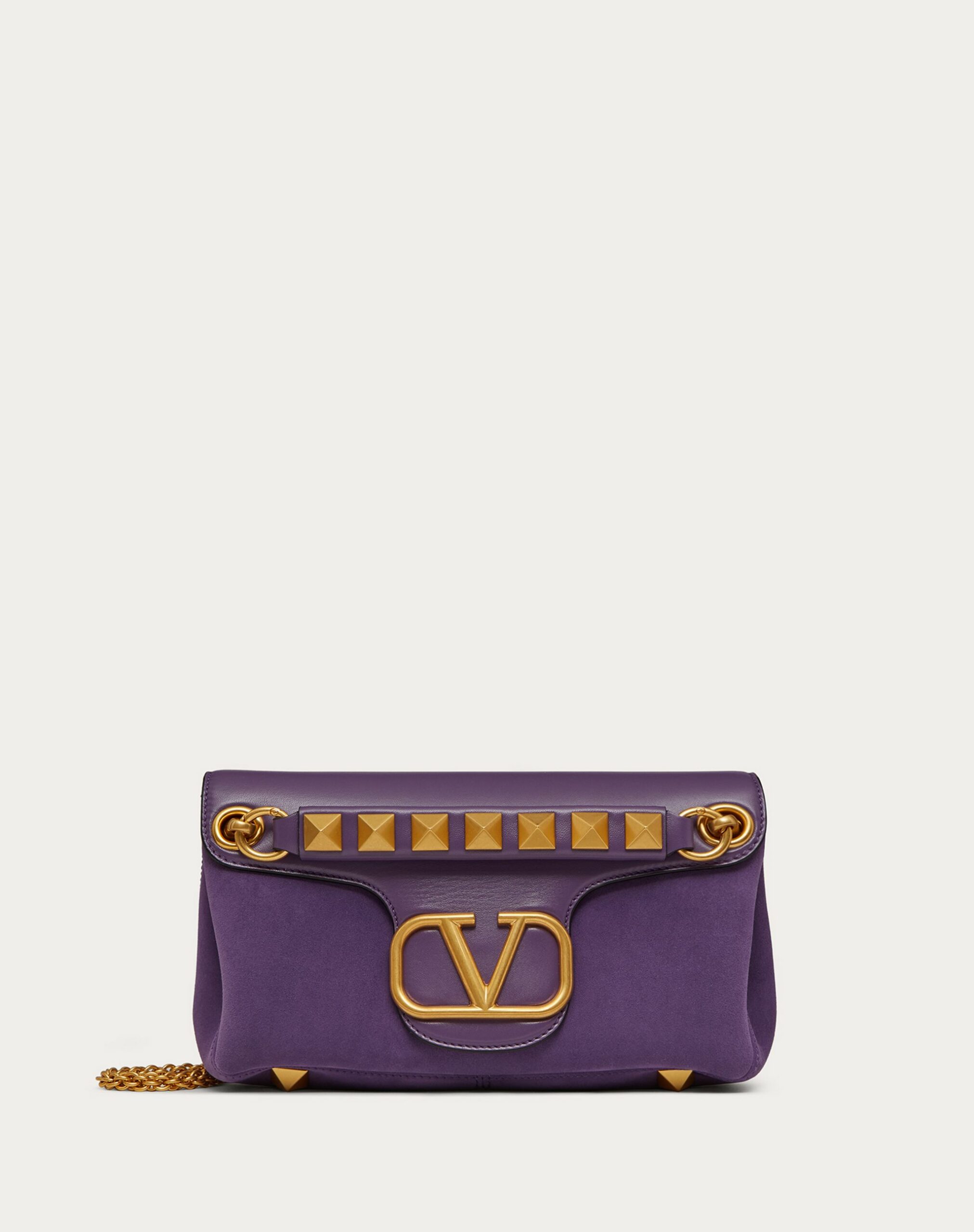 Valentino Stud Sign Shoulder Bag In Nappa And Suede Leather Purple (XW2B0K26IRLT1N)