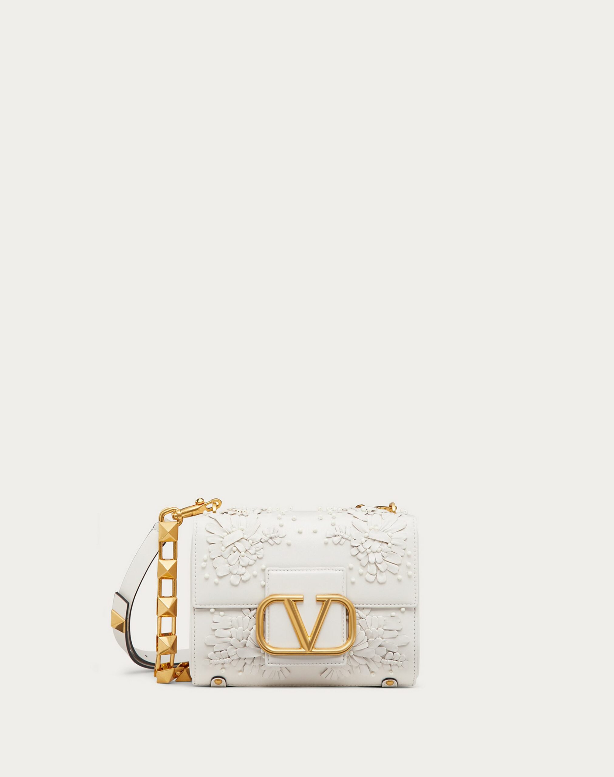 Valentino Stud Sign Shoulder Bag With Floral Embroidery White (XW0B0J96ZDU0BO)
