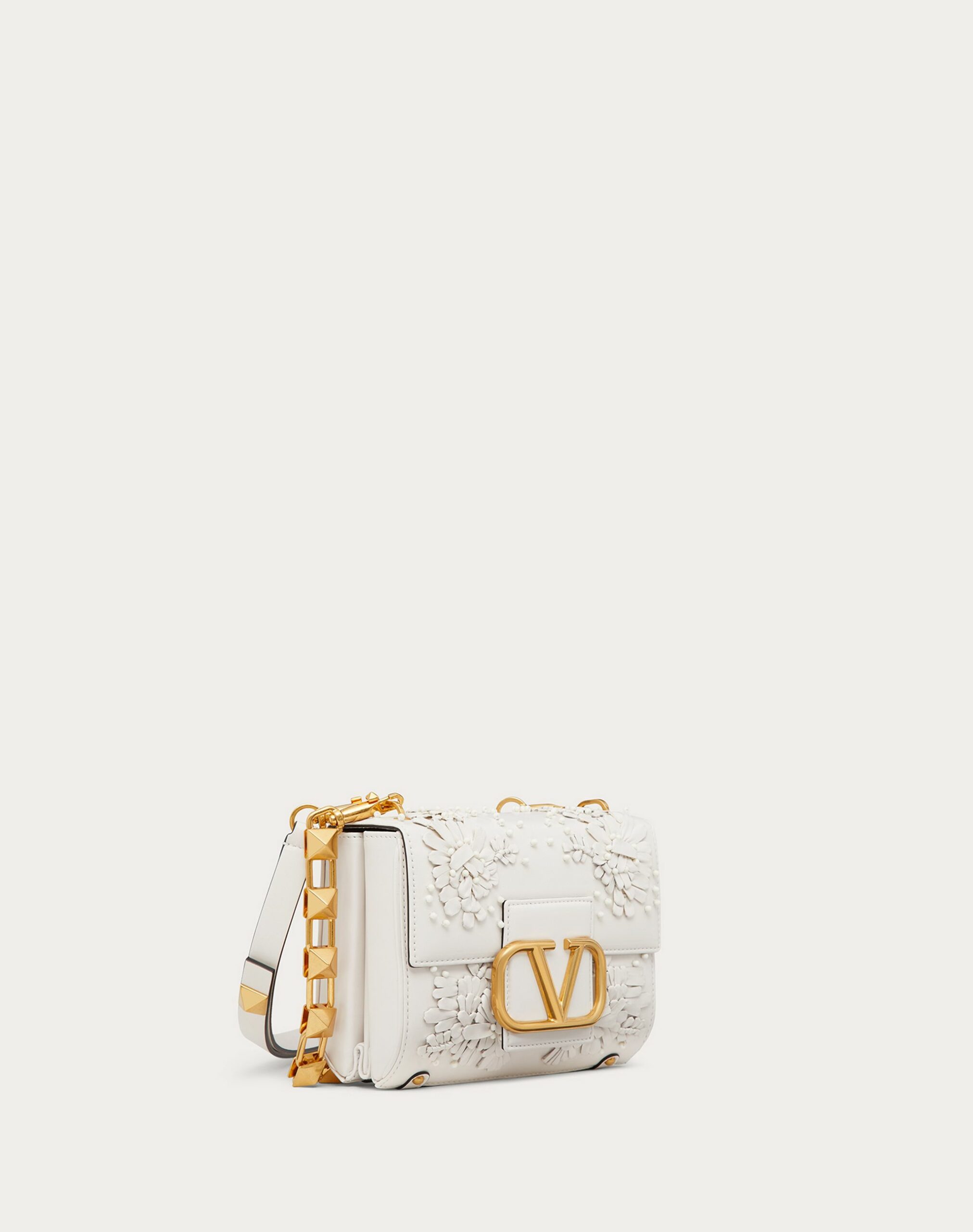 Valentino Stud Sign Shoulder Bag With Floral Embroidery White (XW0B0J96ZDU0BO)