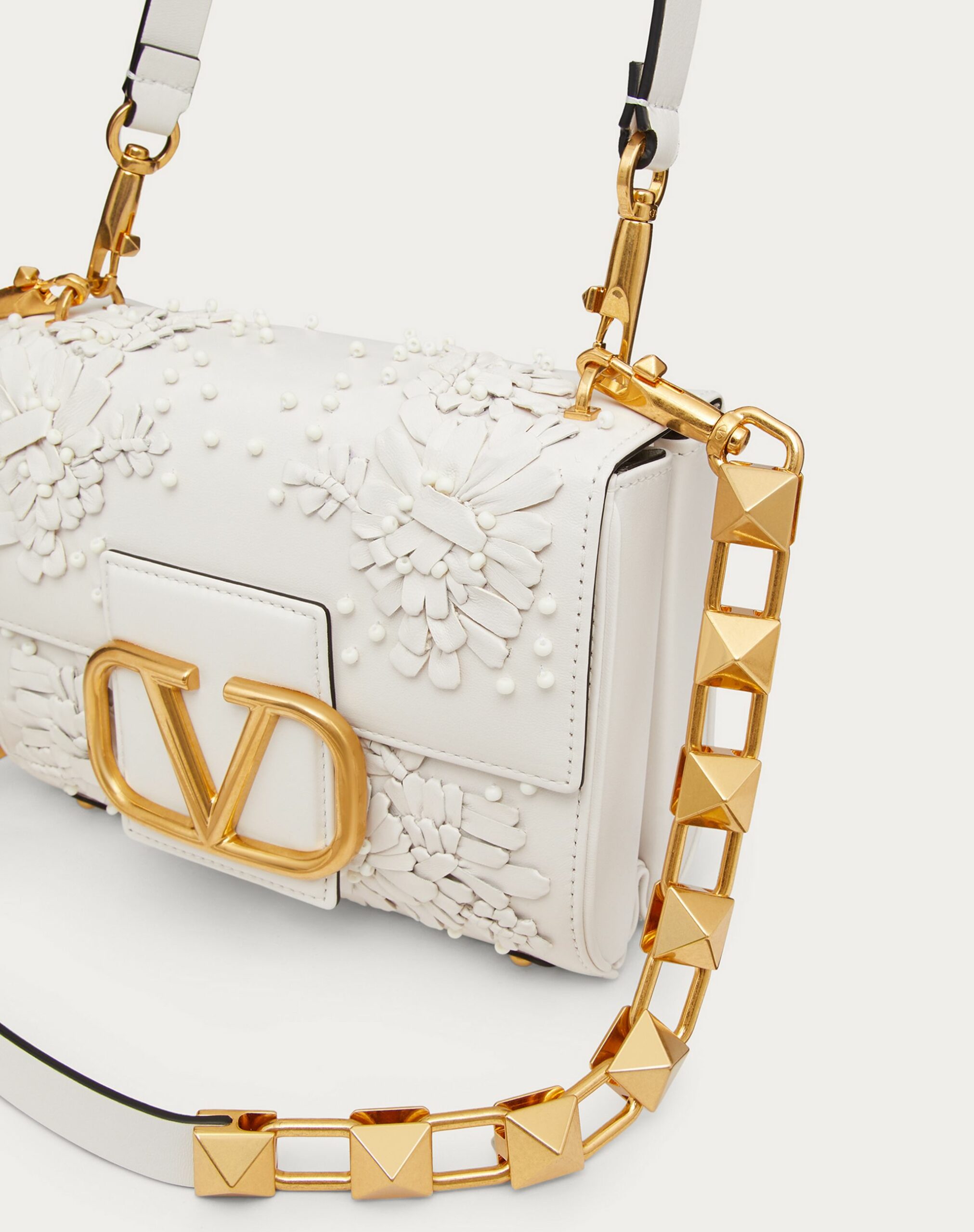 Valentino Stud Sign Shoulder Bag With Floral Embroidery White (XW0B0J96ZDU0BO)