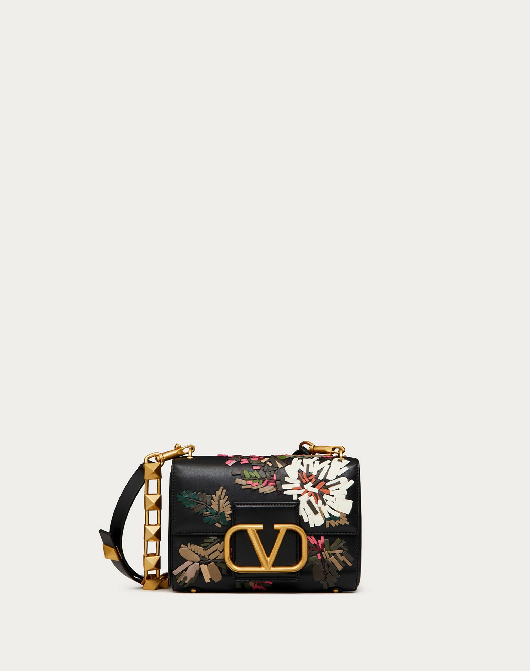 Valentino Stud Sign Shoulder Bag With Floral Embroidery Black/multicolour (XW2B0J96BPTN96)