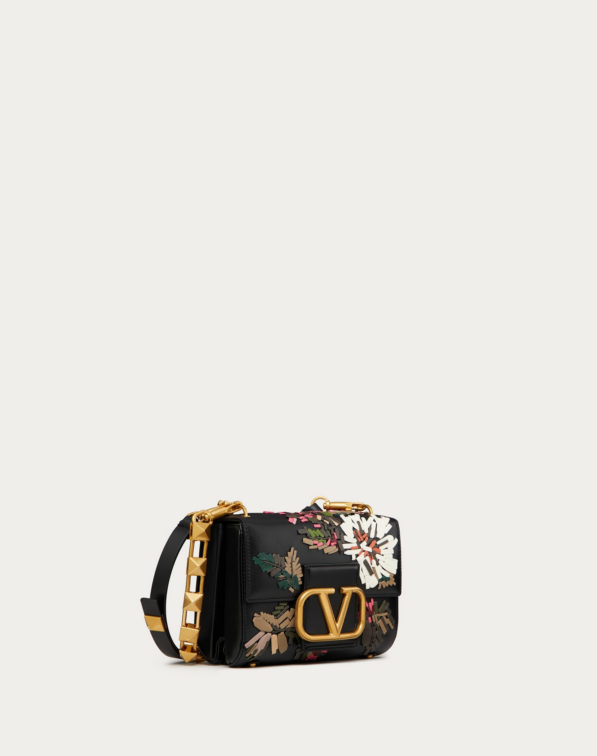 Valentino Stud Sign Shoulder Bag With Floral Embroidery Black/multicolour (XW2B0J96BPTN96)