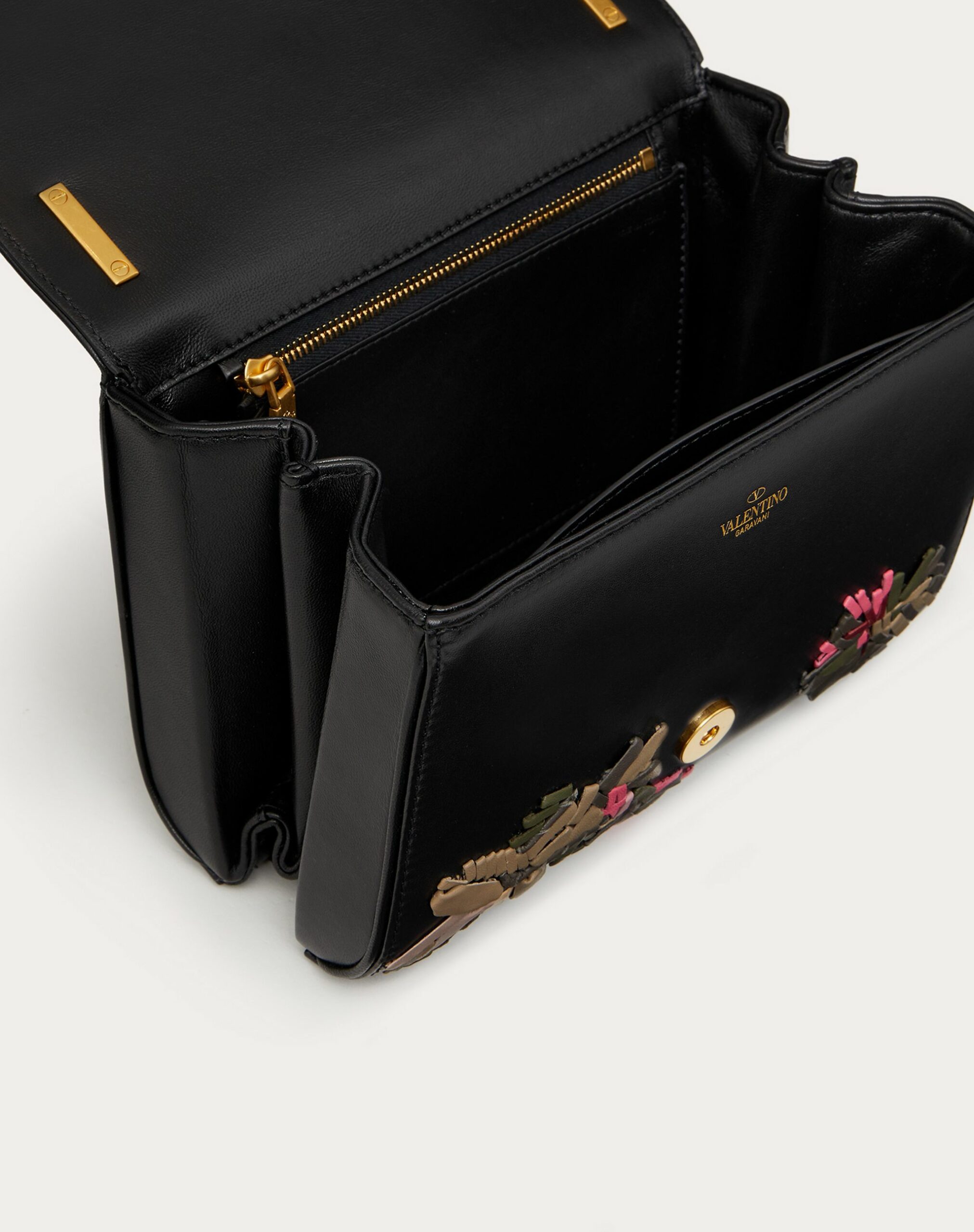 Valentino Stud Sign Shoulder Bag With Floral Embroidery Black/multicolour (XW2B0J96BPTN96)