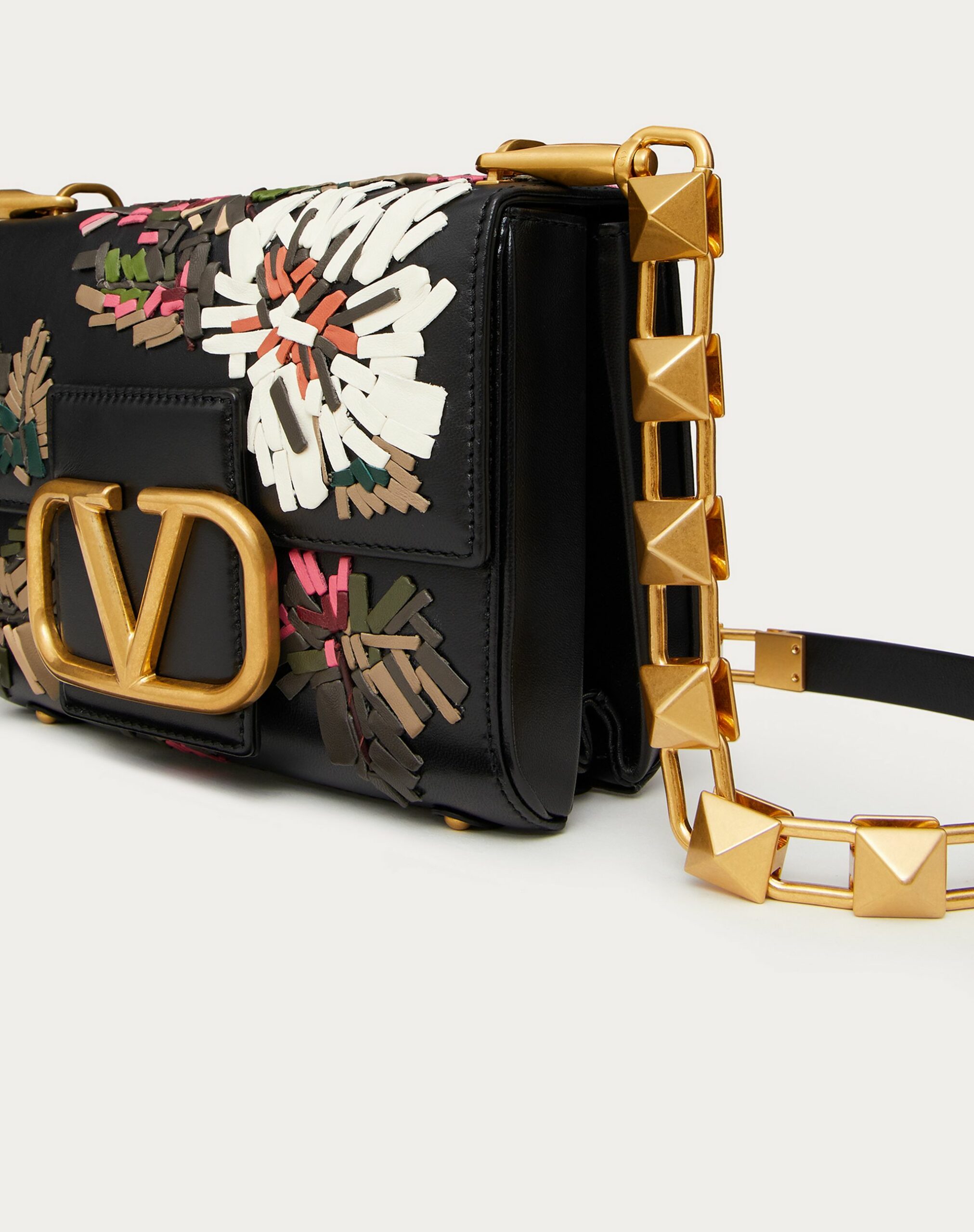 Valentino Stud Sign Shoulder Bag With Floral Embroidery Black/multicolour (XW2B0J96BPTN96)