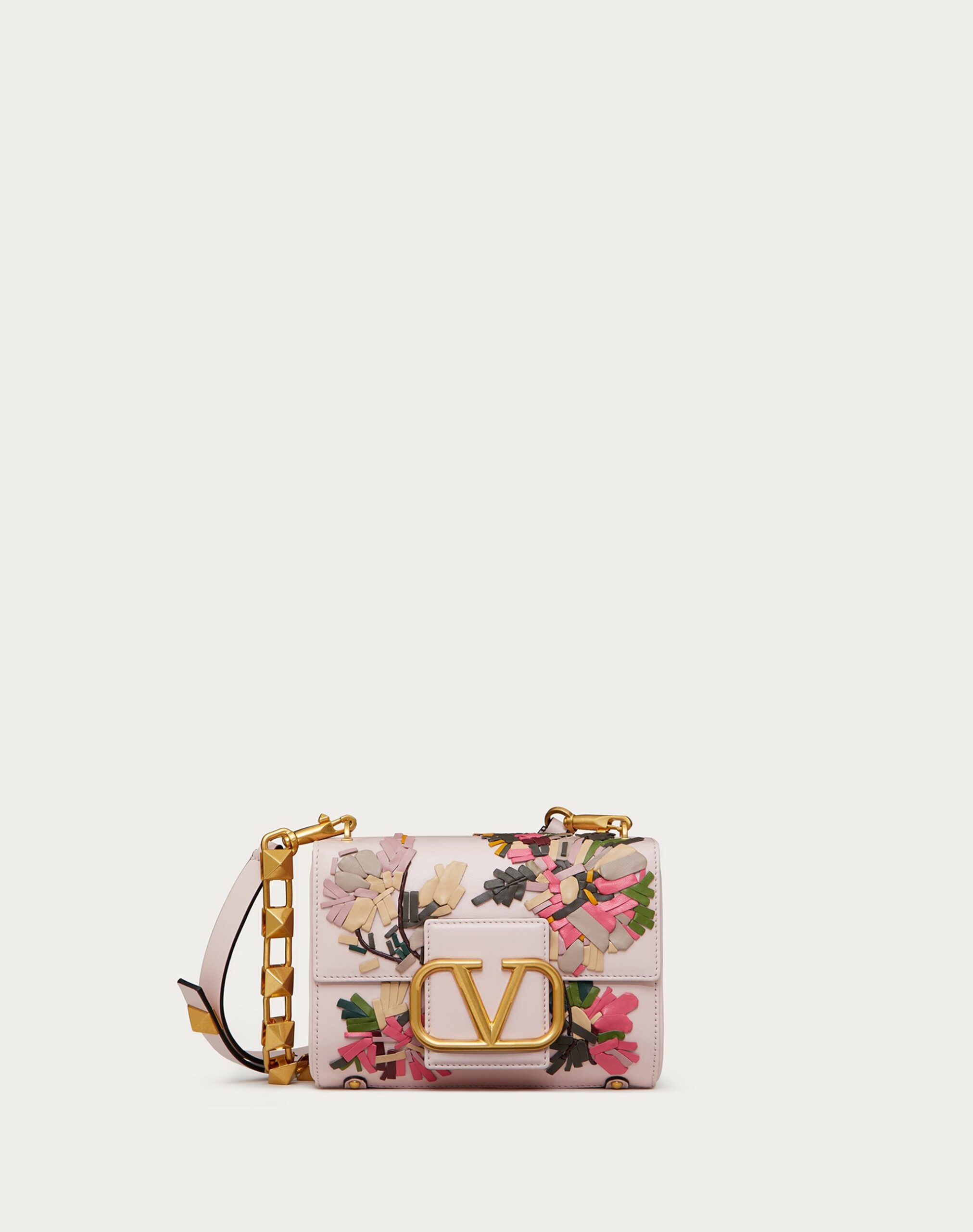 Valentino Stud Sign Shoulder Bag With Floral Embroidery Rose Quartz/multicolour (XW2B0J96BPTJ31)
