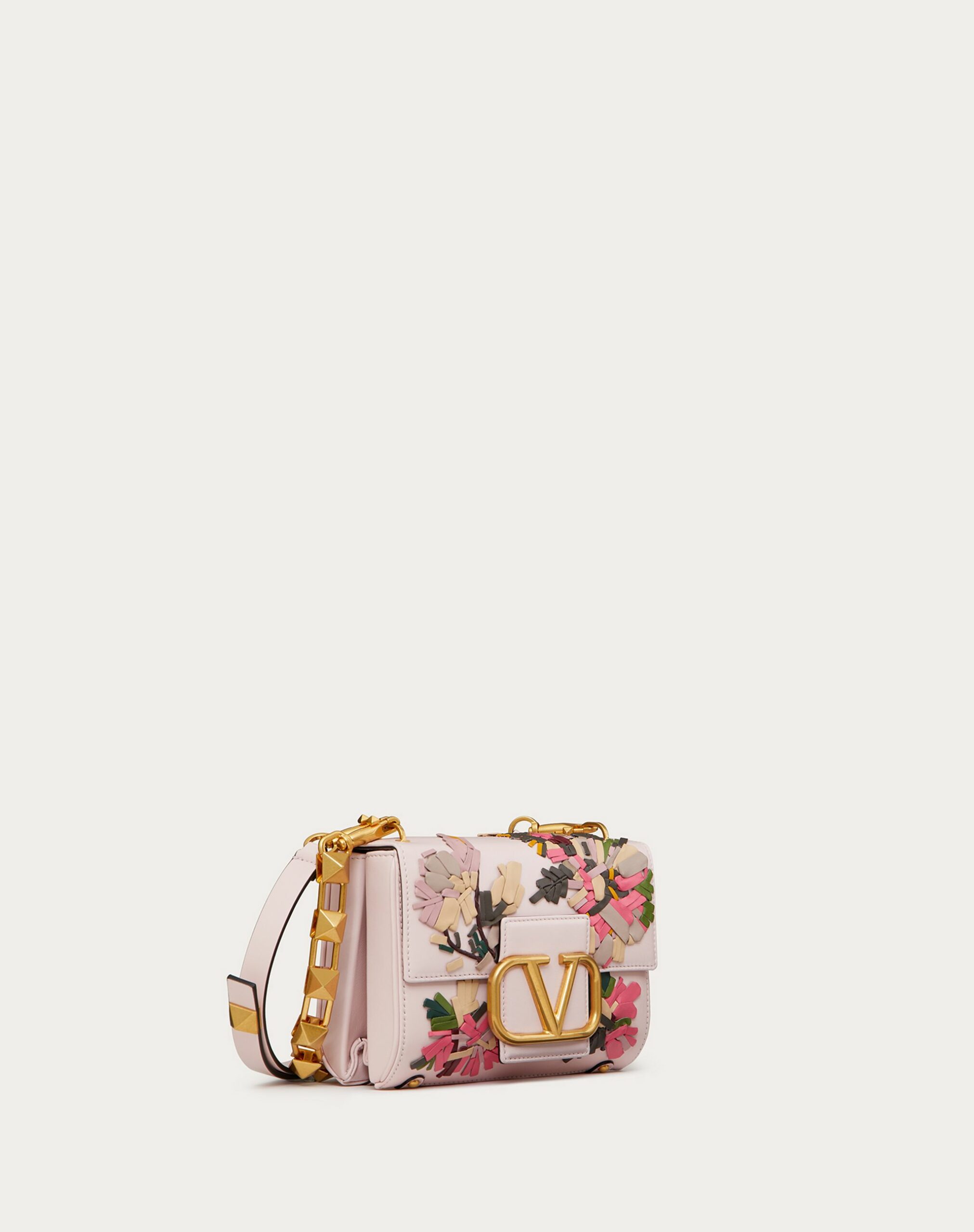 Valentino Stud Sign Shoulder Bag With Floral Embroidery Rose Quartz/multicolour (XW2B0J96BPTJ31)