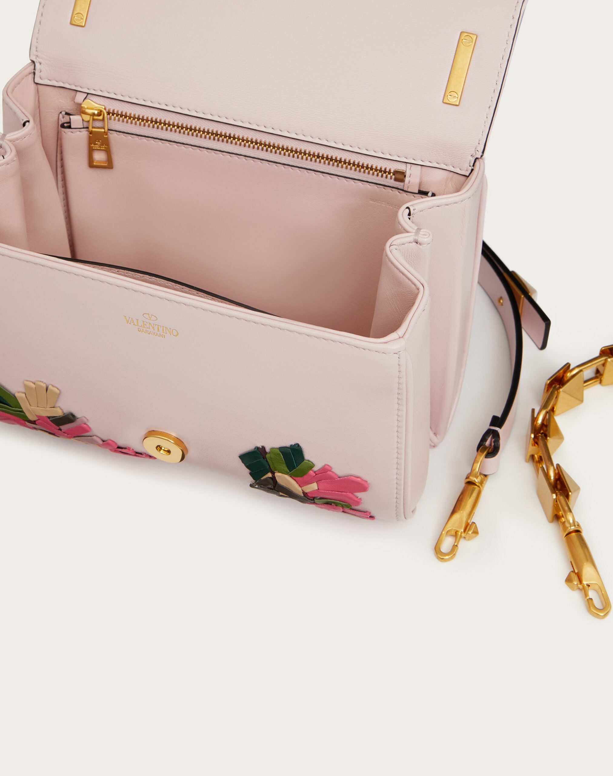 Valentino Stud Sign Shoulder Bag With Floral Embroidery Rose Quartz/multicolour (XW2B0J96BPTJ31)