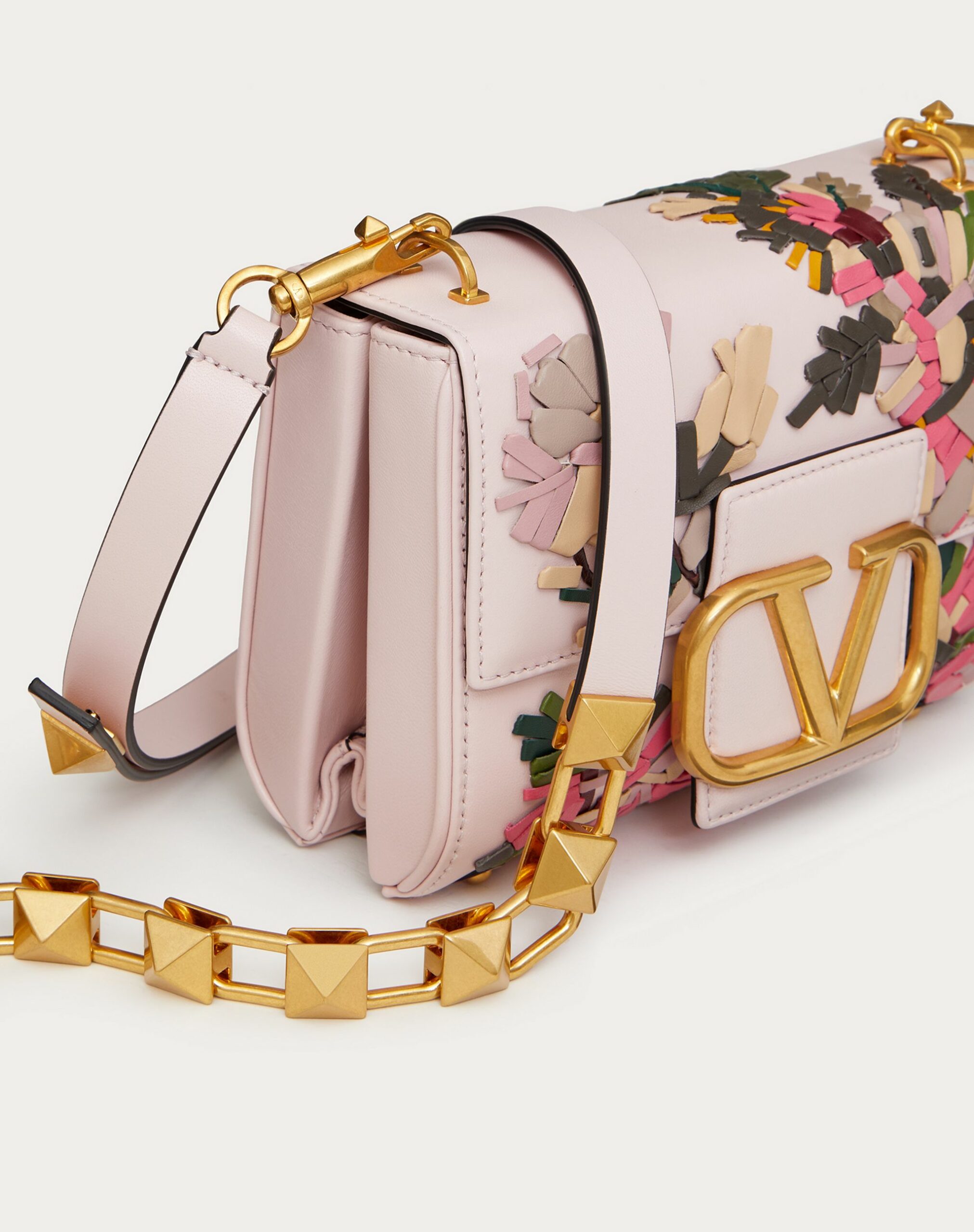 Valentino Stud Sign Shoulder Bag With Floral Embroidery Rose Quartz/multicolour (XW2B0J96BPTJ31)