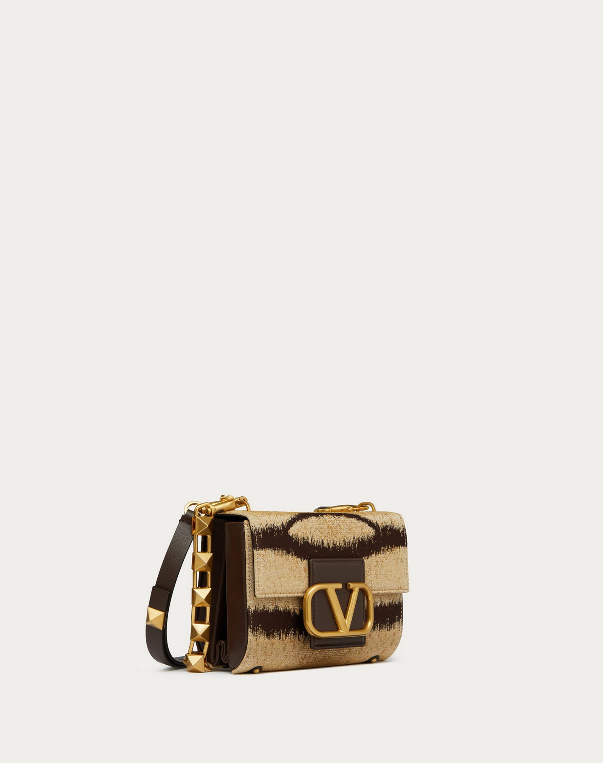 Valentino Stud Sign Shoulder Bag In Jacquard Tiger Motif Fabric Beige/brown (XW2B0J96YLES29)