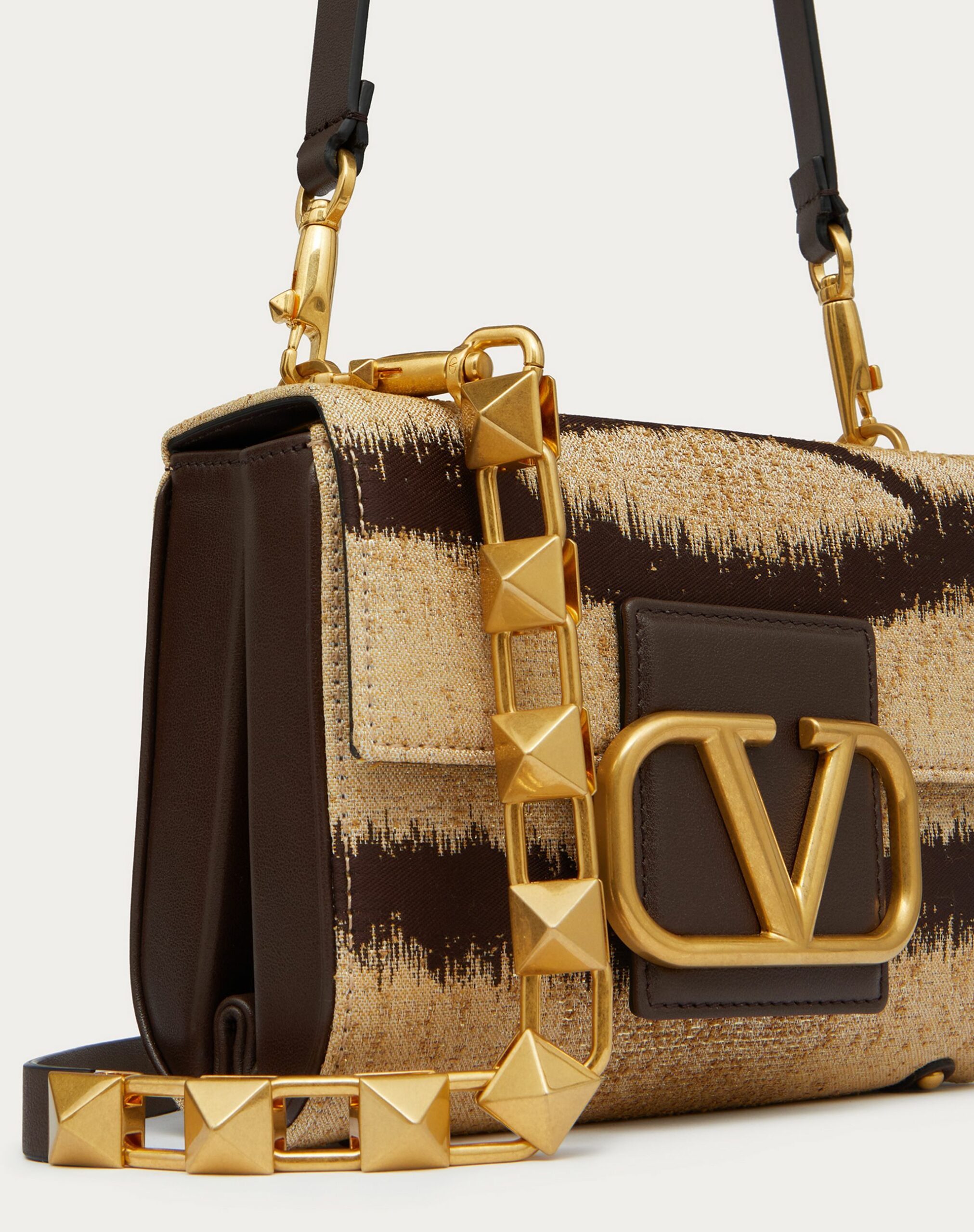 Valentino Stud Sign Shoulder Bag In Jacquard Tiger Motif Fabric Beige/brown (XW2B0J96YLES29)