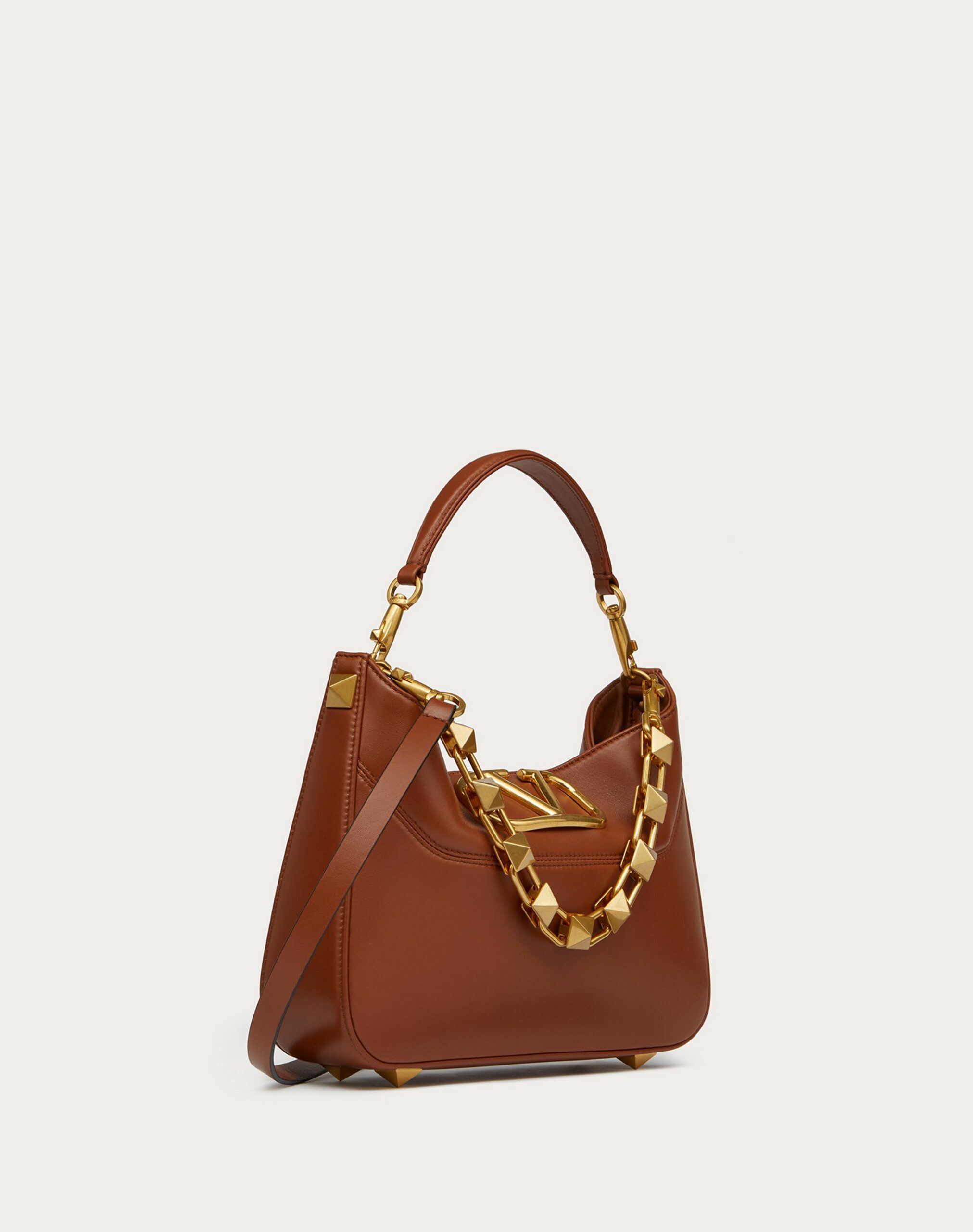 Valentino Stud Sign Hobo Bag In Nappa Saddle Brown (XW2B0K28VNLHG5)