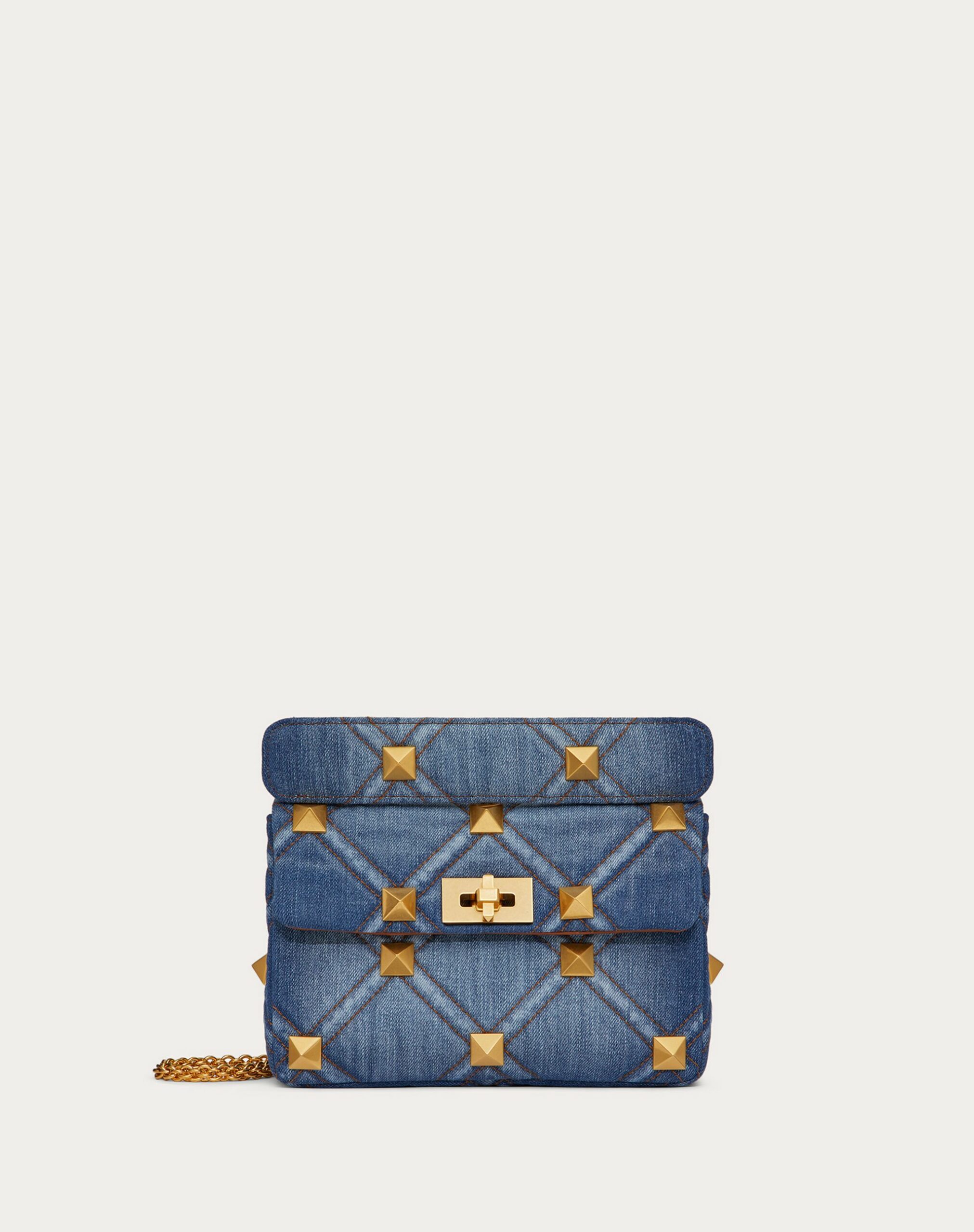 Valentino Medium Roman Stud The Shoulder Bag With Chain In Denim Denim (XW0B0I82HMRF23)