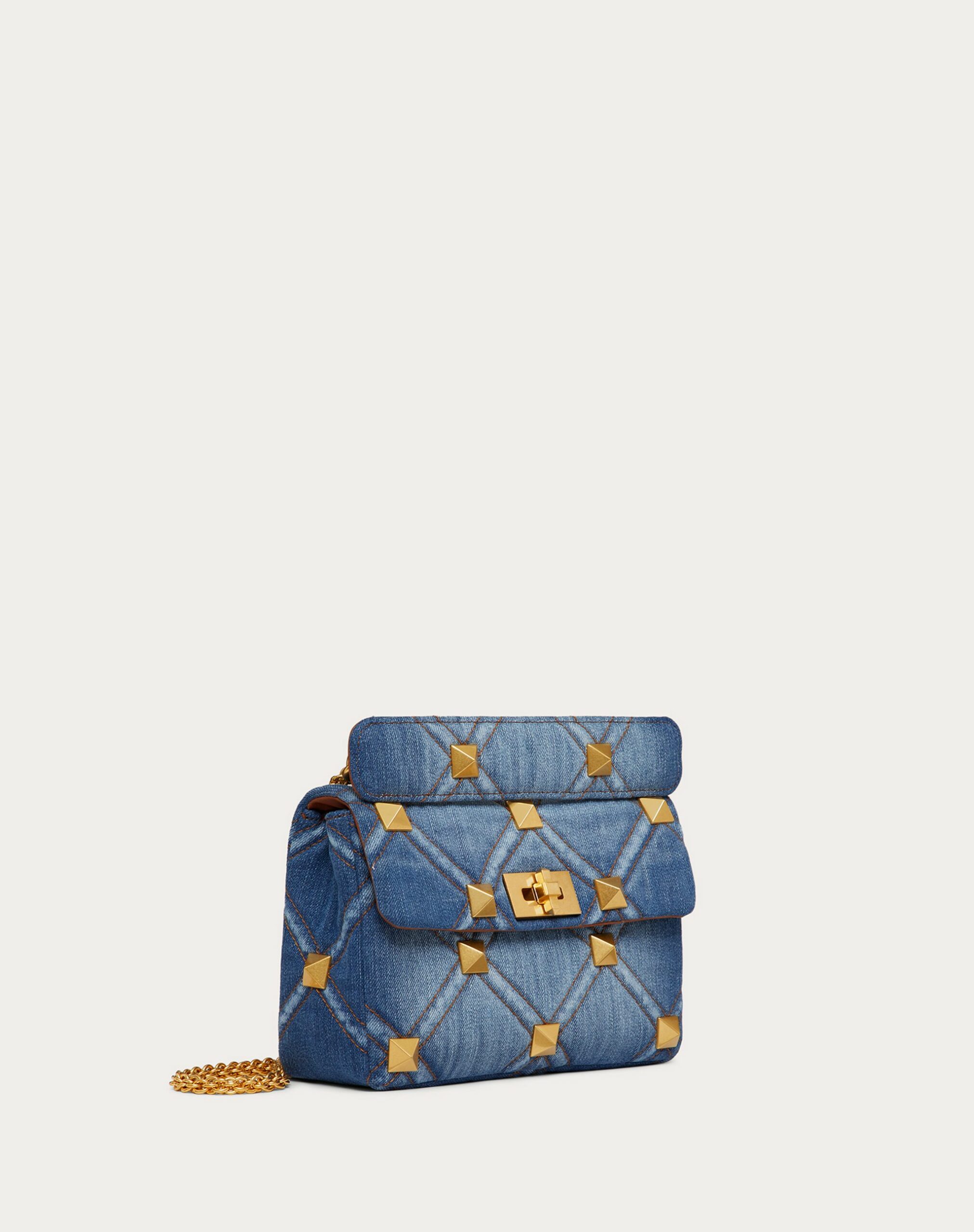 Valentino Medium Roman Stud The Shoulder Bag With Chain In Denim Denim (XW0B0I82HMRF23)