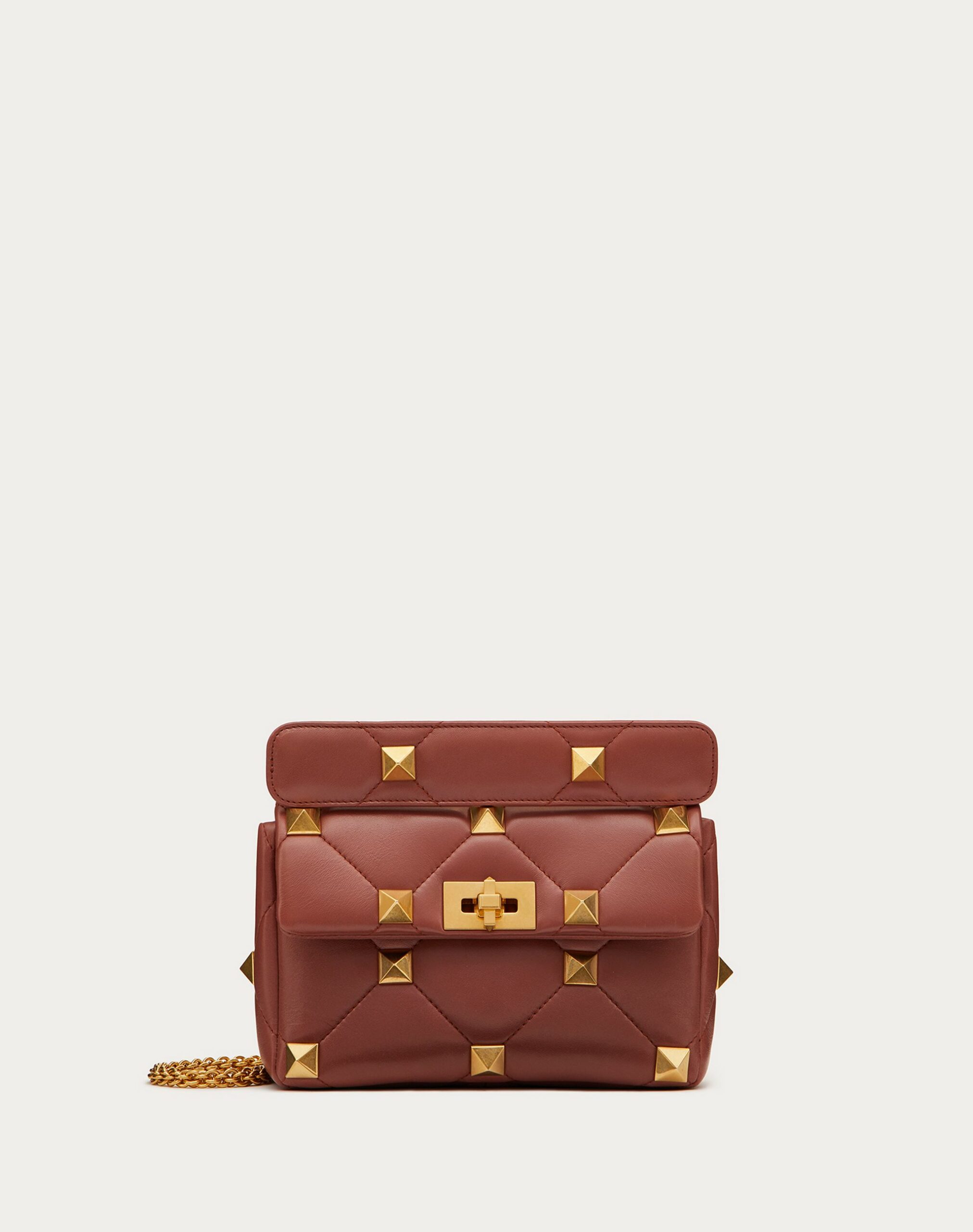 Valentino Medium Roman Stud The Shoulder Bag In Nappa With Chain Gingerbread (XW0B0I82BSFPVG)