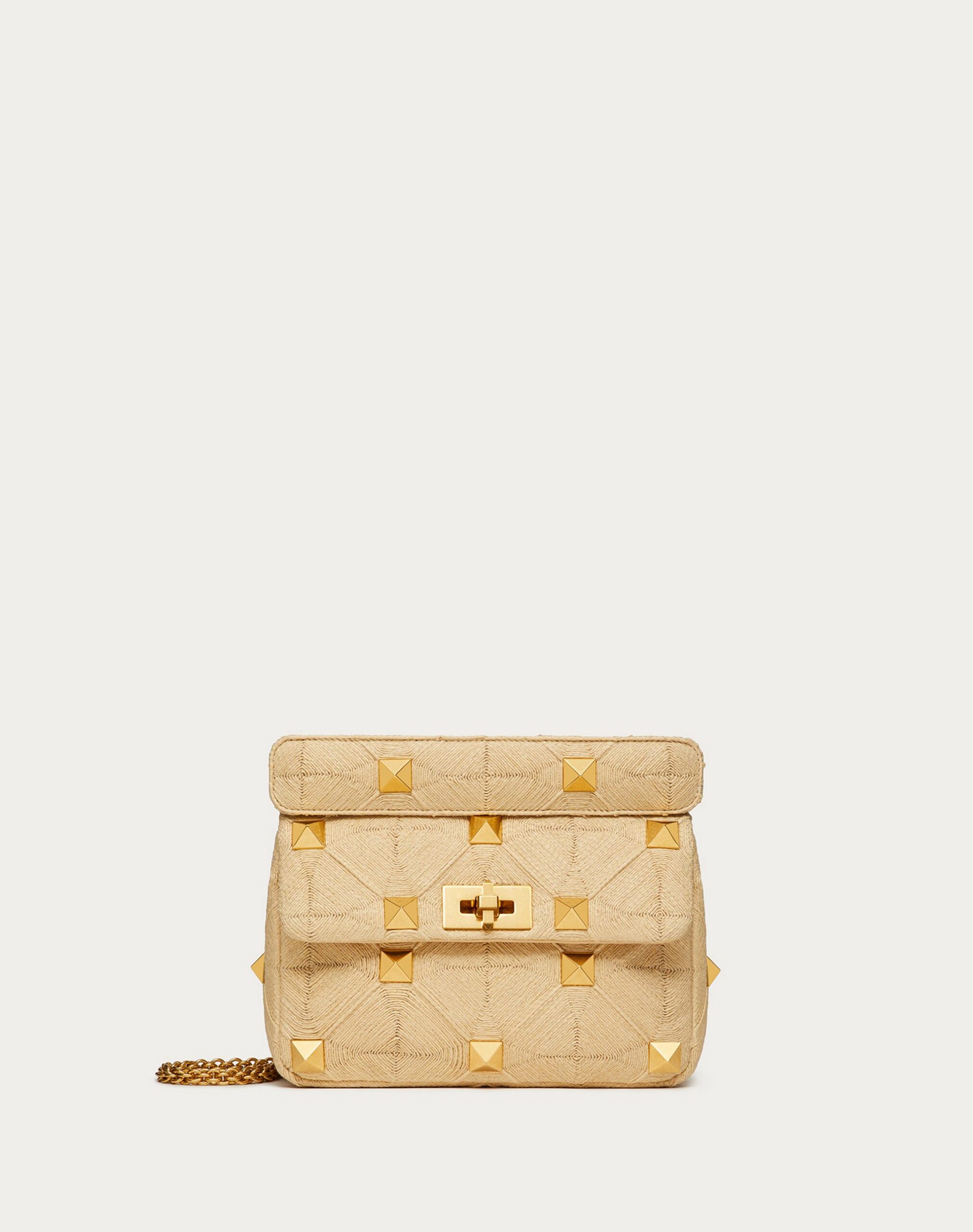 Valentino Medium Roman Stud The Shoulder Bag In Synthetic Raffia With Chain Natural (WW2B0I82WEMO39)