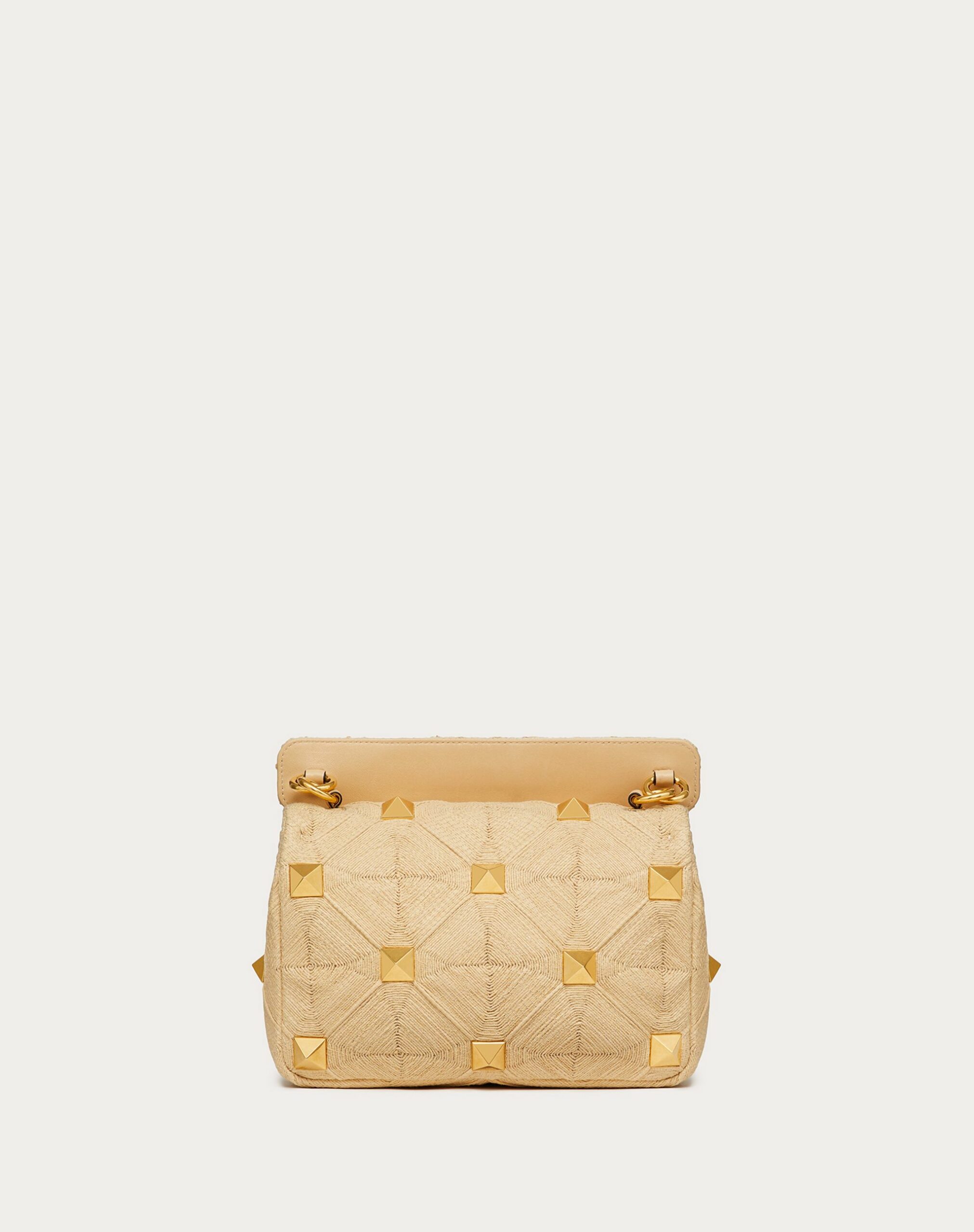 Valentino Medium Roman Stud The Shoulder Bag In Synthetic Raffia With Chain Natural (WW2B0I82WEMO39)