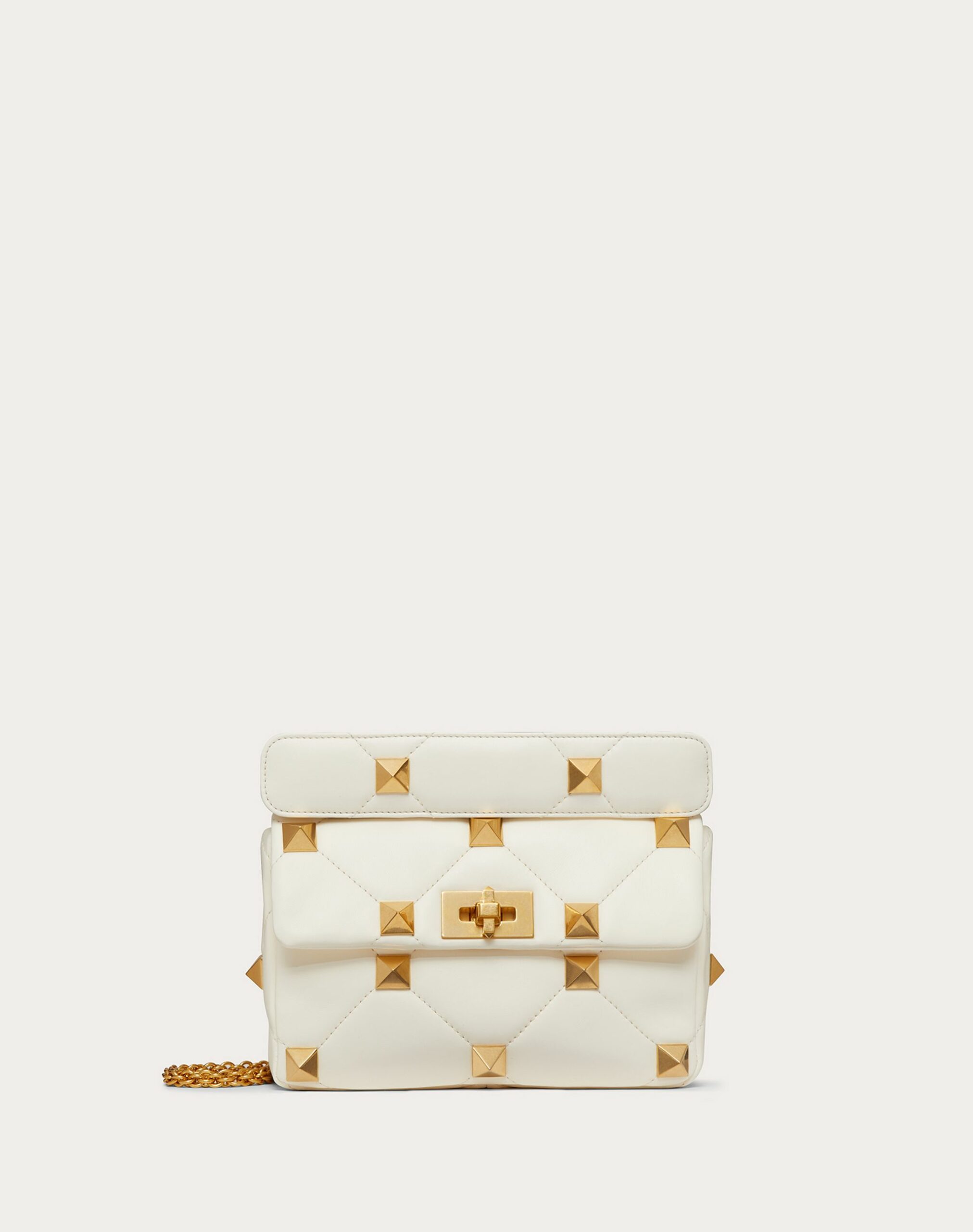 Valentino Medium Roman Stud The Shoulder Bag In Nappa With Chain Ivory (1W2B0I82BSF098)