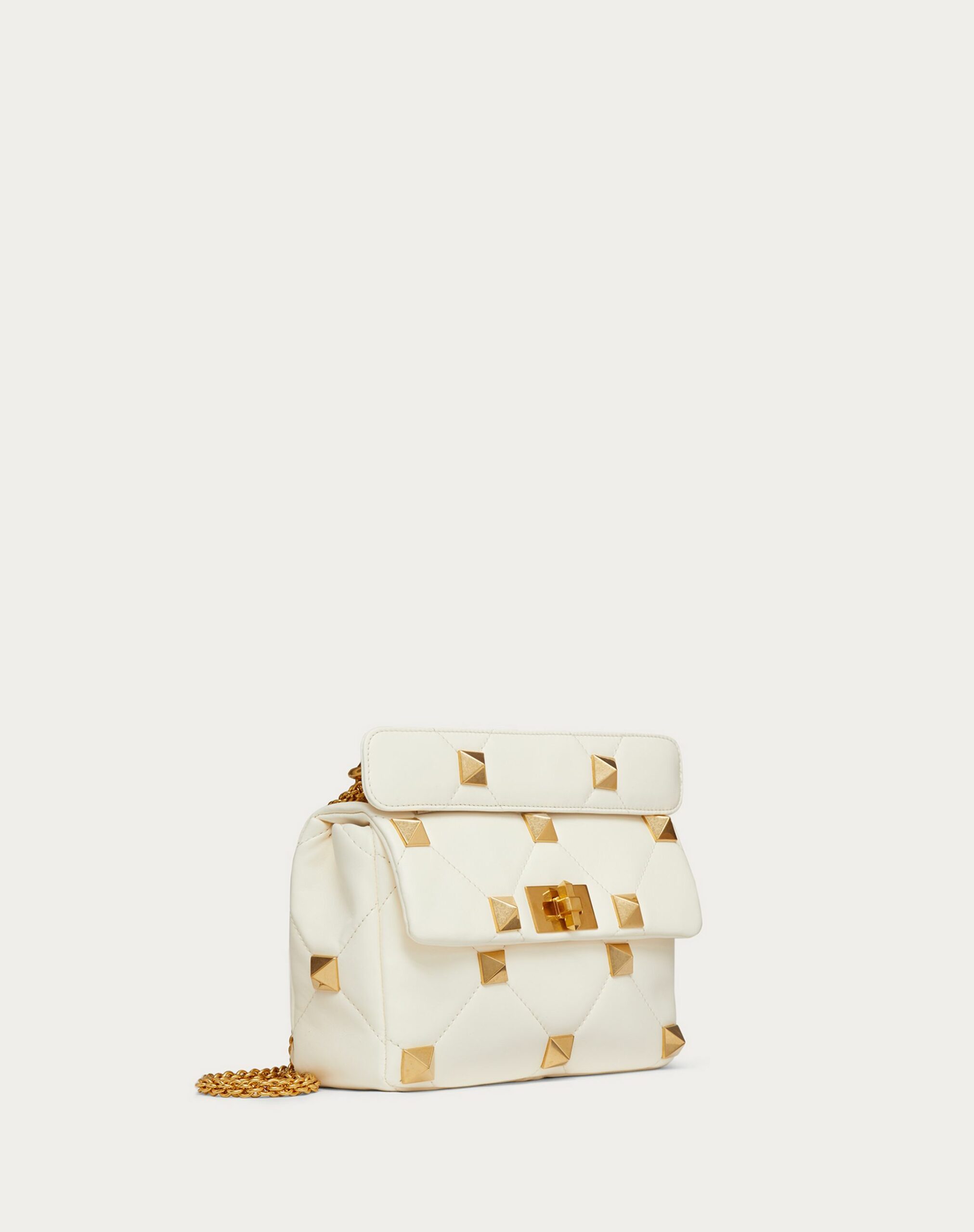 Valentino Medium Roman Stud The Shoulder Bag In Nappa With Chain Ivory (1W2B0I82BSF098)