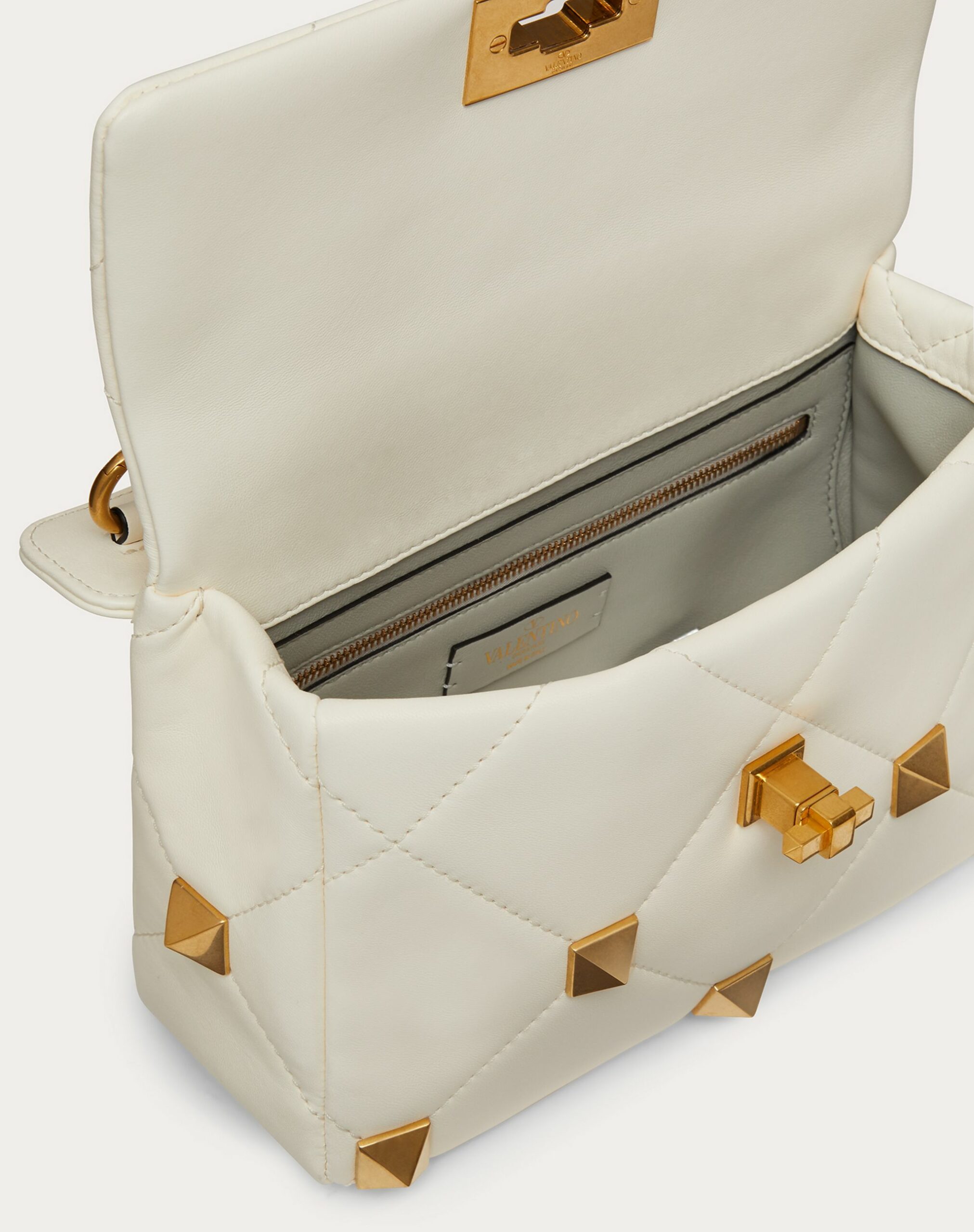 Valentino Medium Roman Stud The Shoulder Bag In Nappa With Chain Ivory (1W2B0I82BSF098)