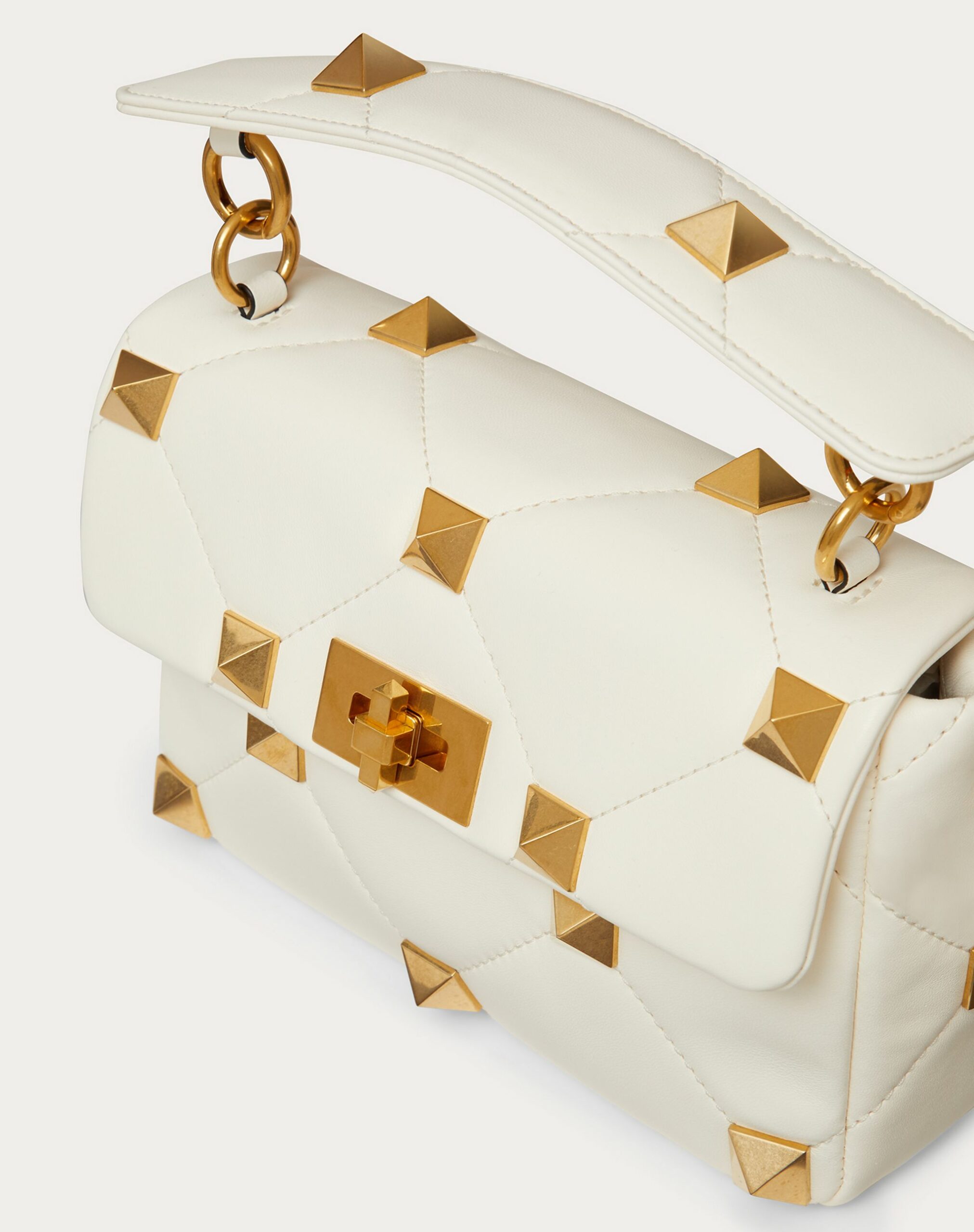 Valentino Medium Roman Stud The Shoulder Bag In Nappa With Chain Ivory (1W2B0I82BSF098)