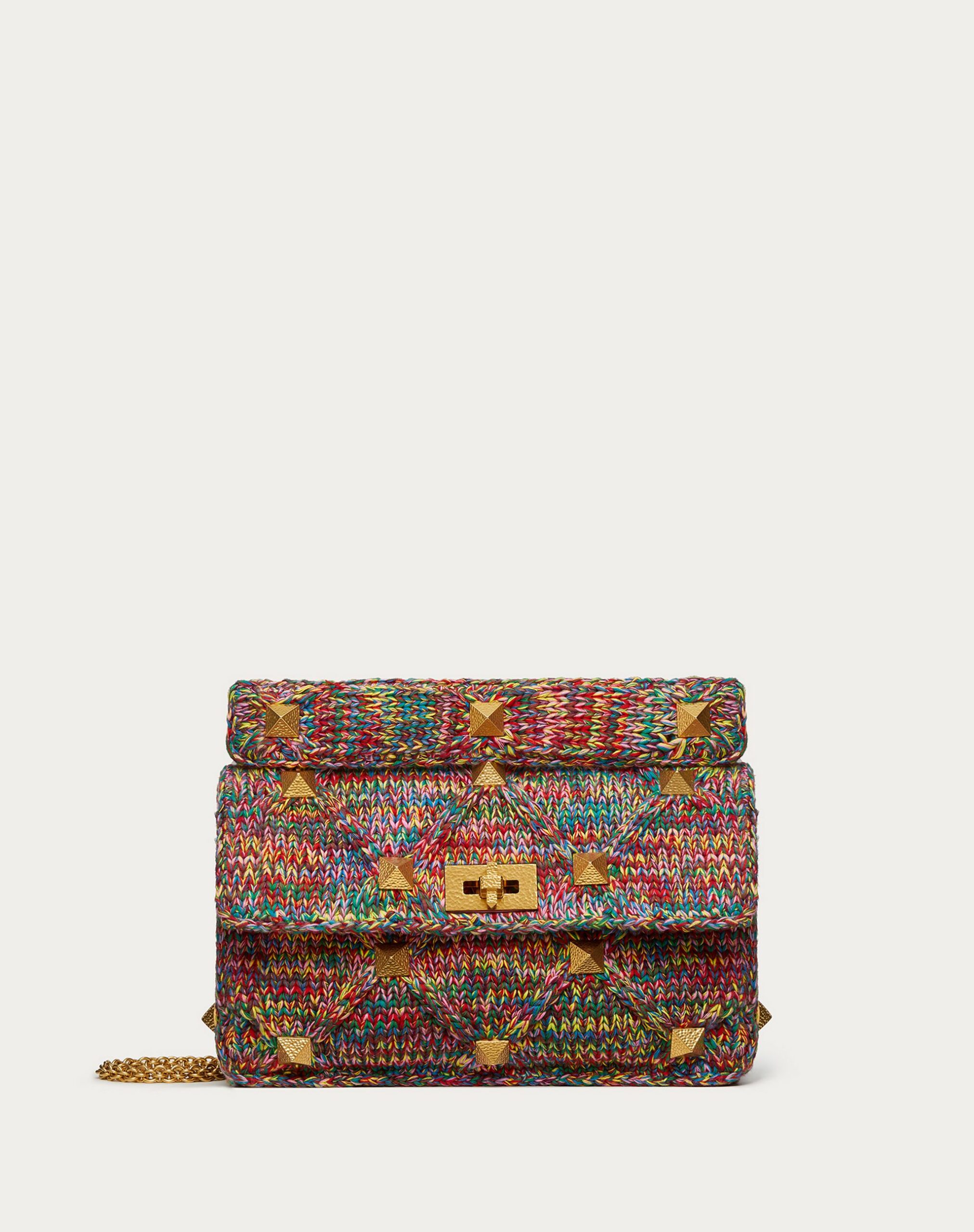 Valentino Large Multicoloured Cotton Roman Stud The Shoulder Bag With Chain Multicoloured (XW2B0I60RXAS43)