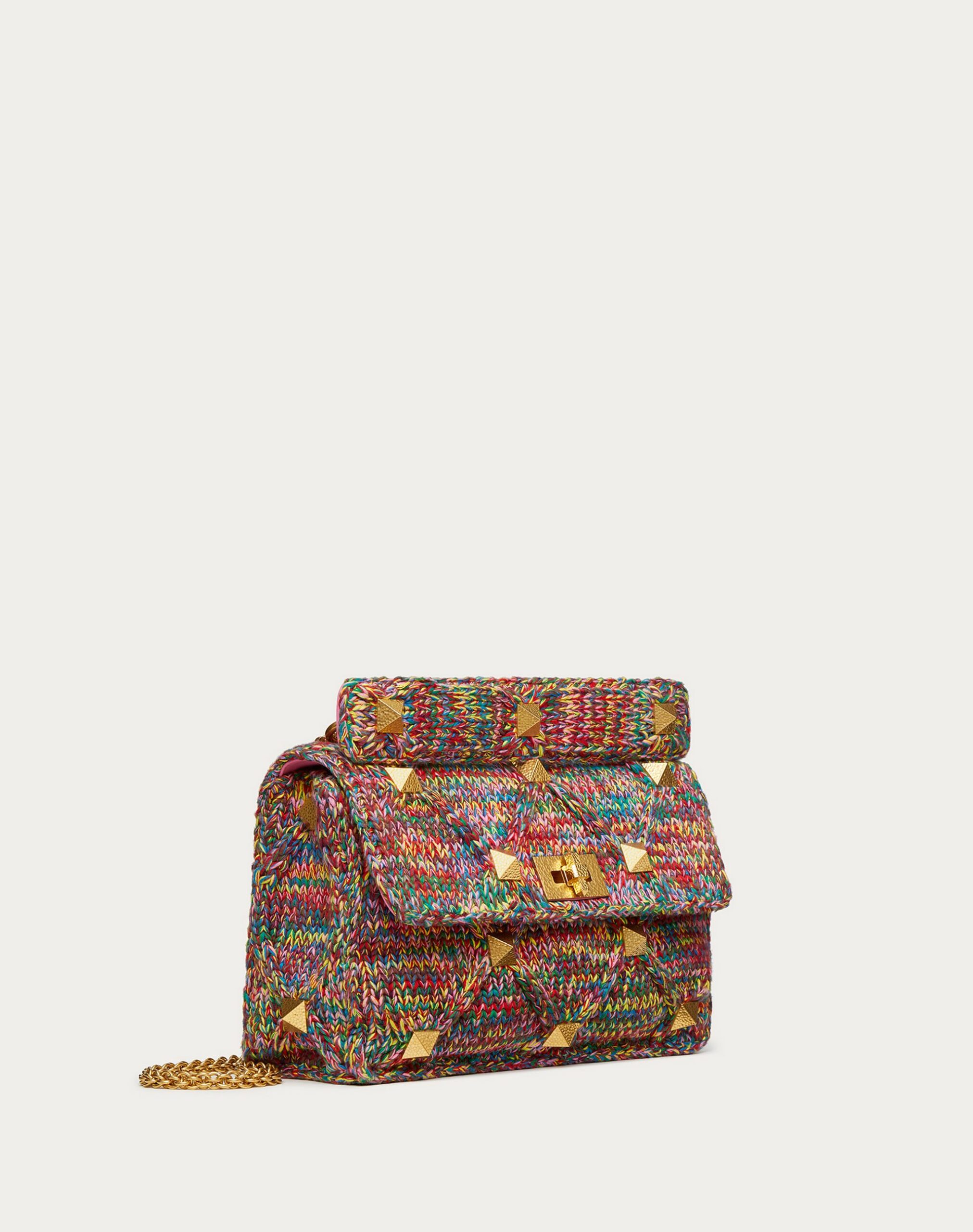 Valentino Large Multicoloured Cotton Roman Stud The Shoulder Bag With Chain Multicoloured (XW2B0I60RXAS43)