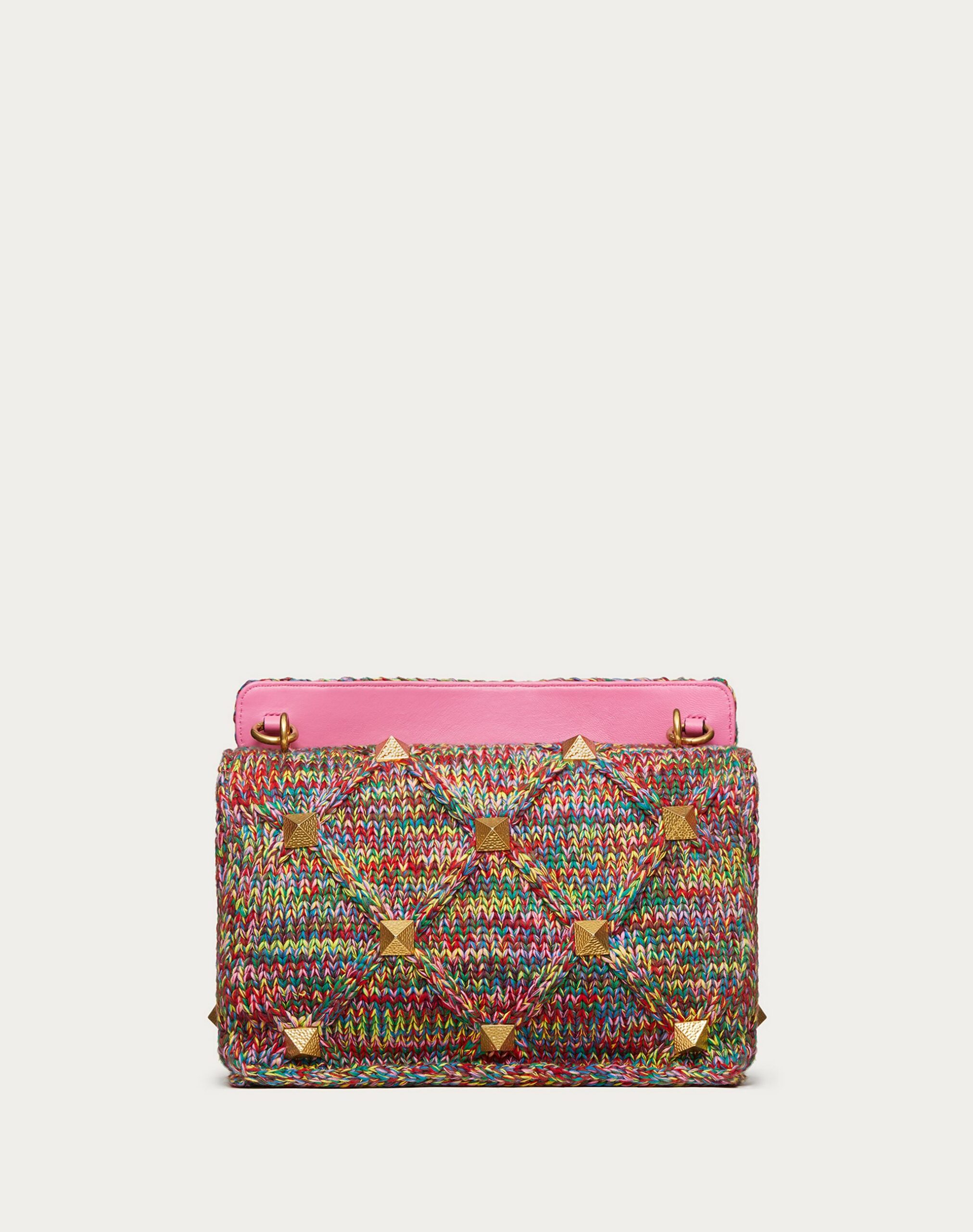 Valentino Large Multicoloured Cotton Roman Stud The Shoulder Bag With Chain Multicoloured (XW2B0I60RXAS43)