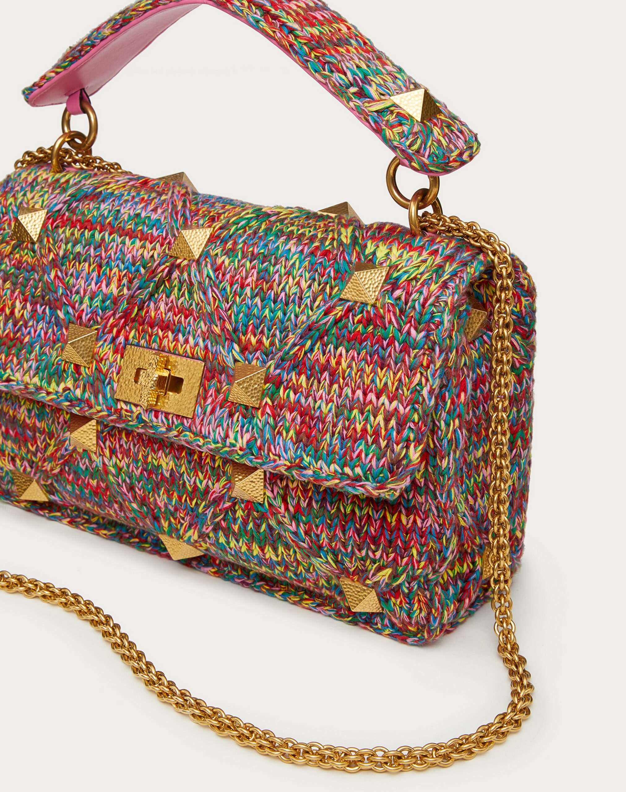 Valentino Large Multicoloured Cotton Roman Stud The Shoulder Bag With Chain Multicoloured (XW2B0I60RXAS43)