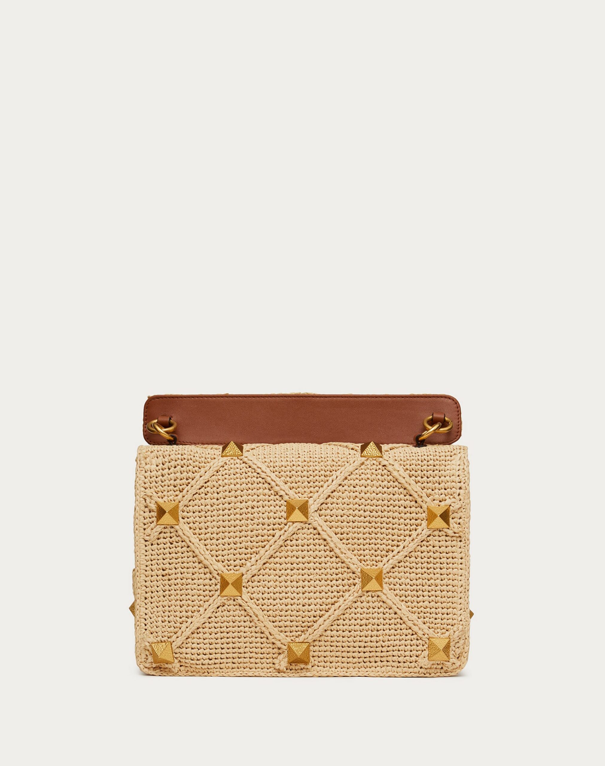 Valentino Large Roman Stud The Shoulder Bag In Raffia Natural/multicolour (XW2B0K08SIIST0)