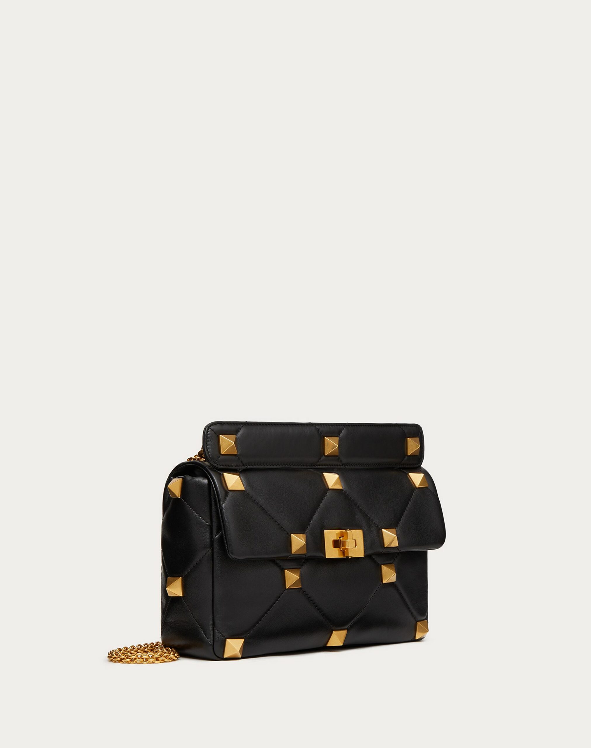 Valentino Large Roman Stud The Shoulder Bag In Nappa With Chain Black (1W2B0I60BSF0NO)