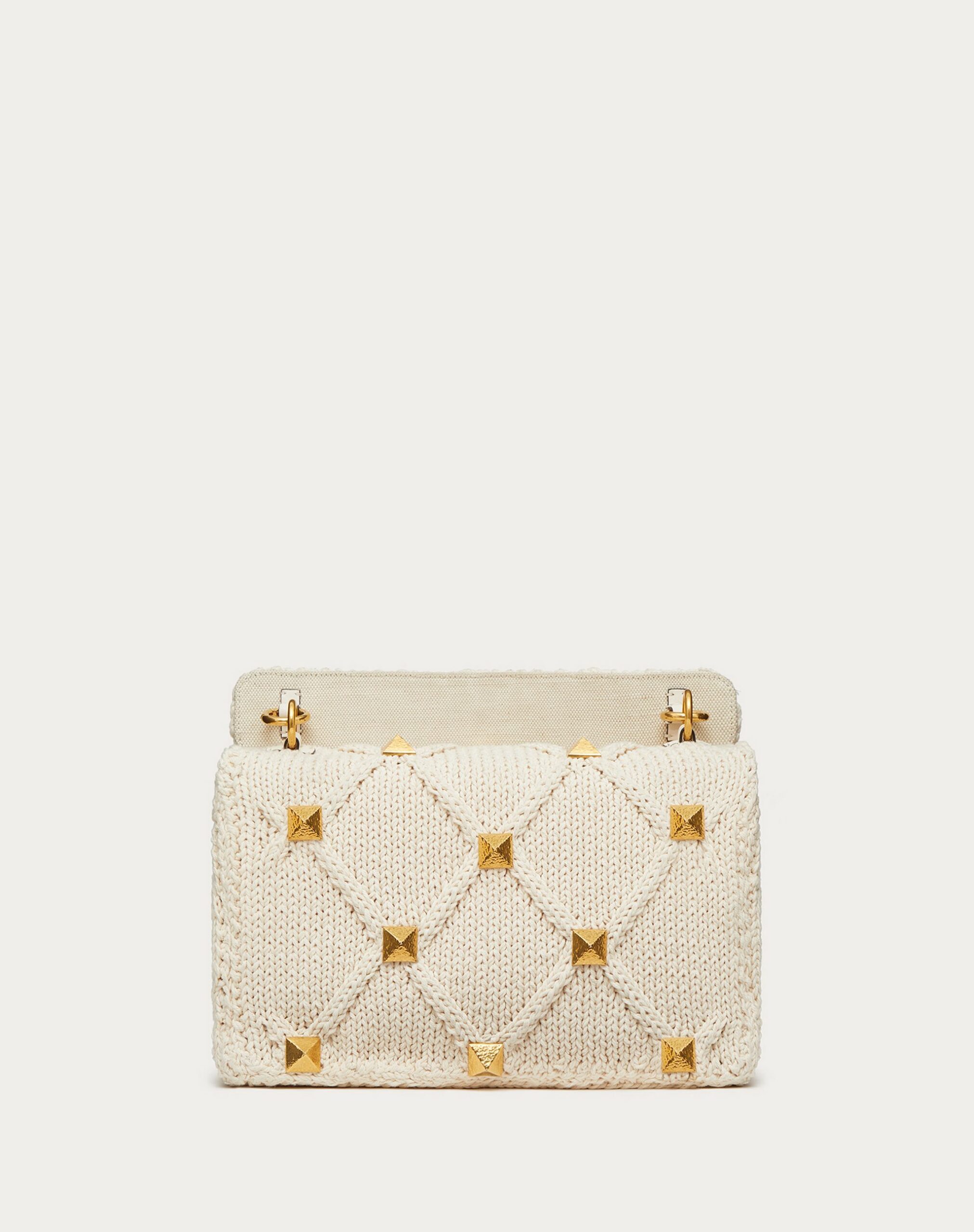 Valentino Large Roman Stud Knitted Bag With Chain Ecru’ (1W2B0I60ZDAE01)