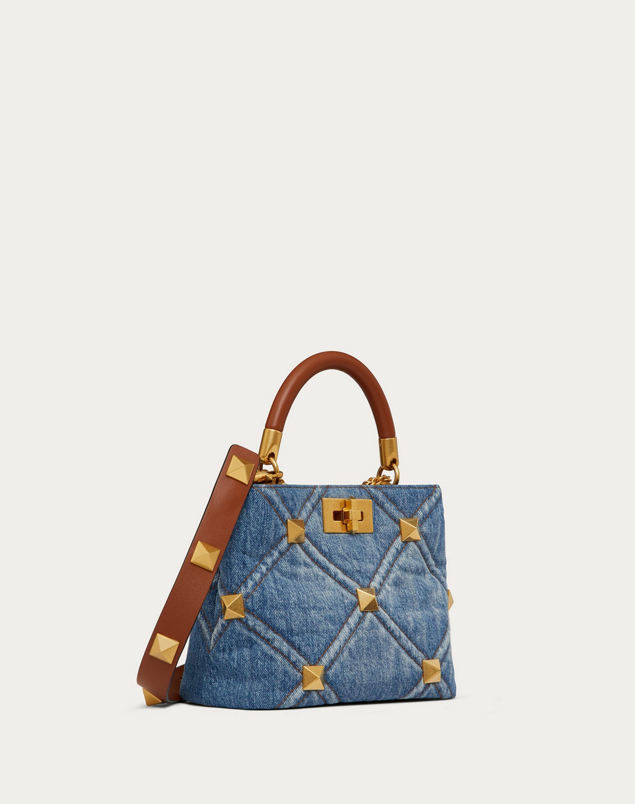 Valentino Small Roman Stud The Handle Bag In Denim Denim (XW0B0I97HMRF23)