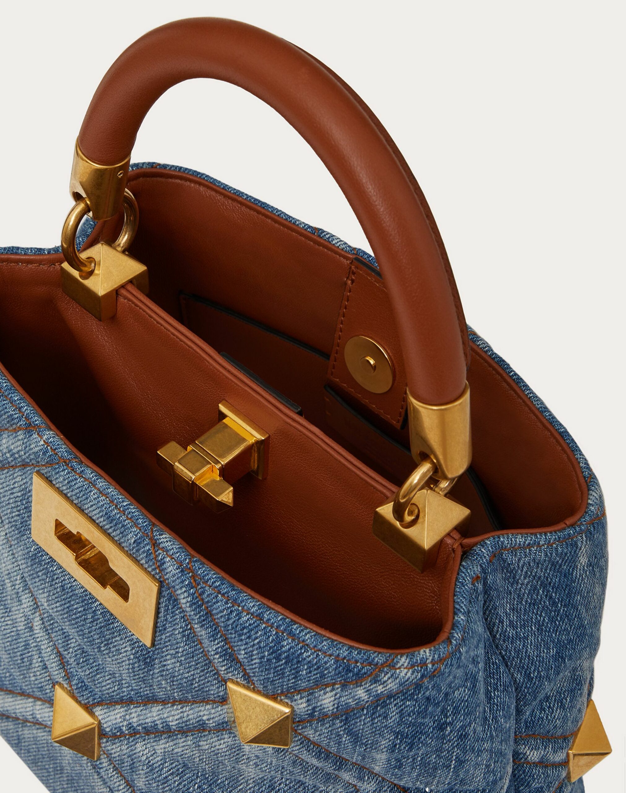 Valentino Small Roman Stud The Handle Bag In Denim Denim (XW0B0I97HMRF23)