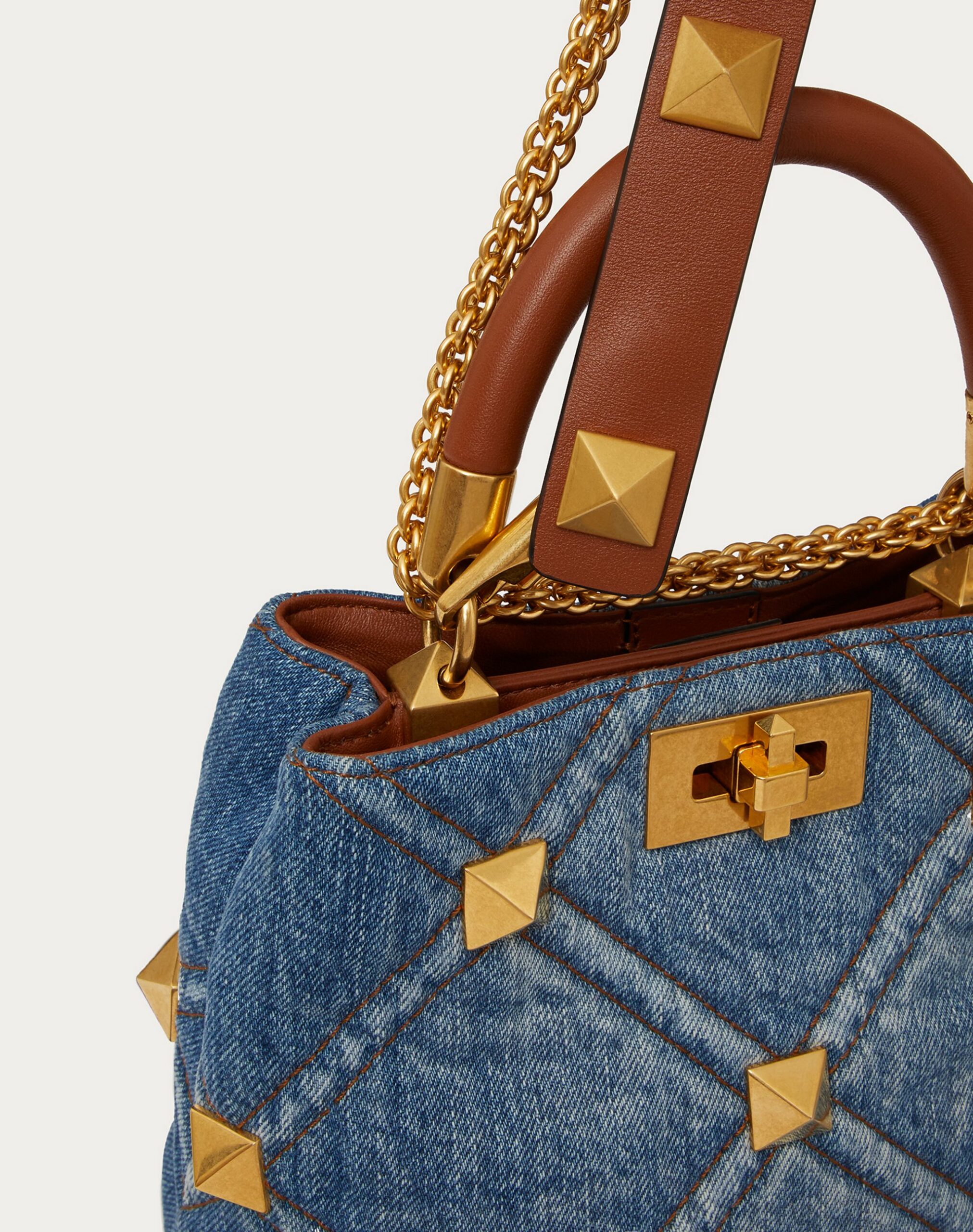 Valentino Small Roman Stud The Handle Bag In Denim Denim (XW0B0I97HMRF23)