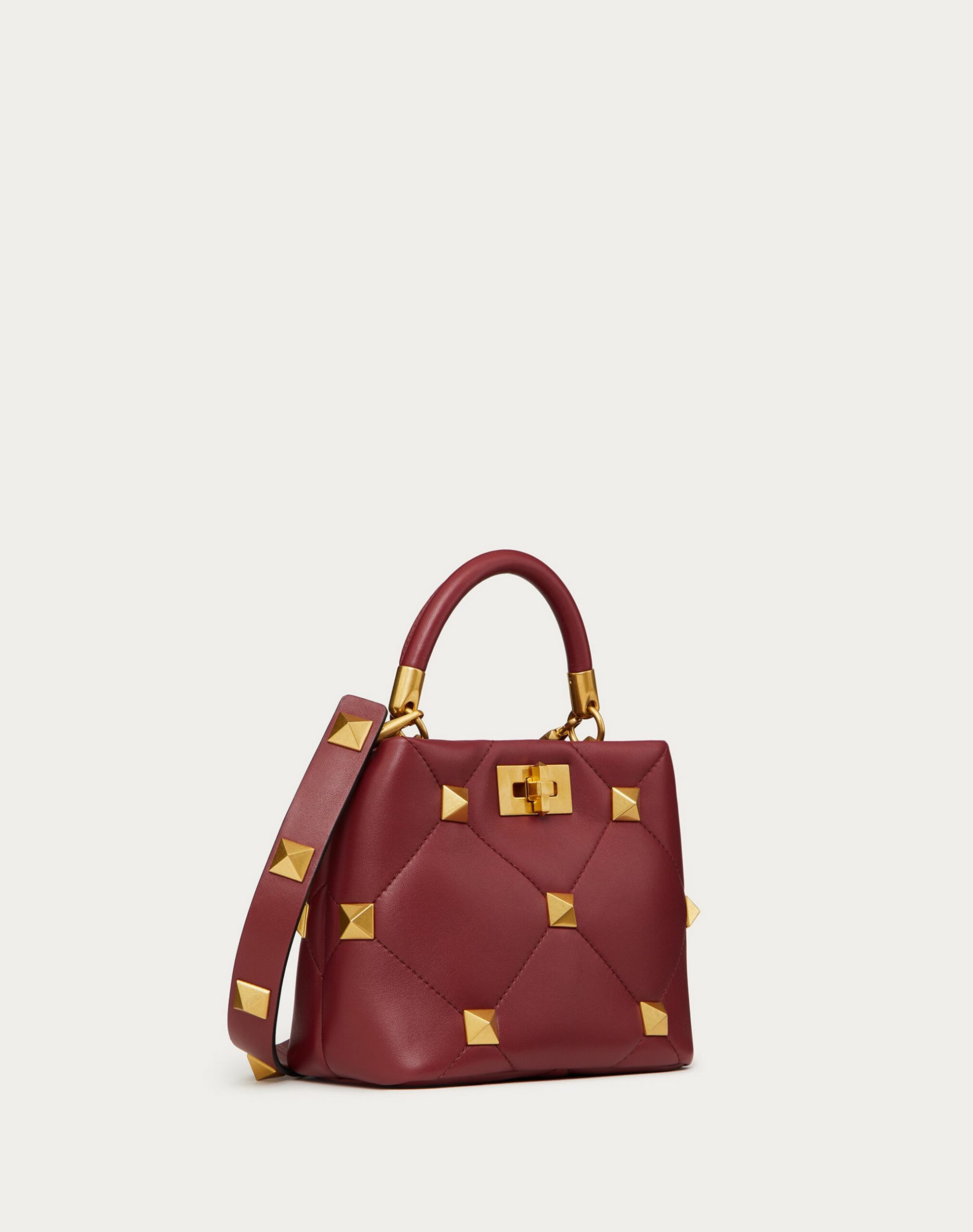 Valentino Small Roman Stud The Handle Bag In Nappa Ruby (XW2B0I97BSFU27)