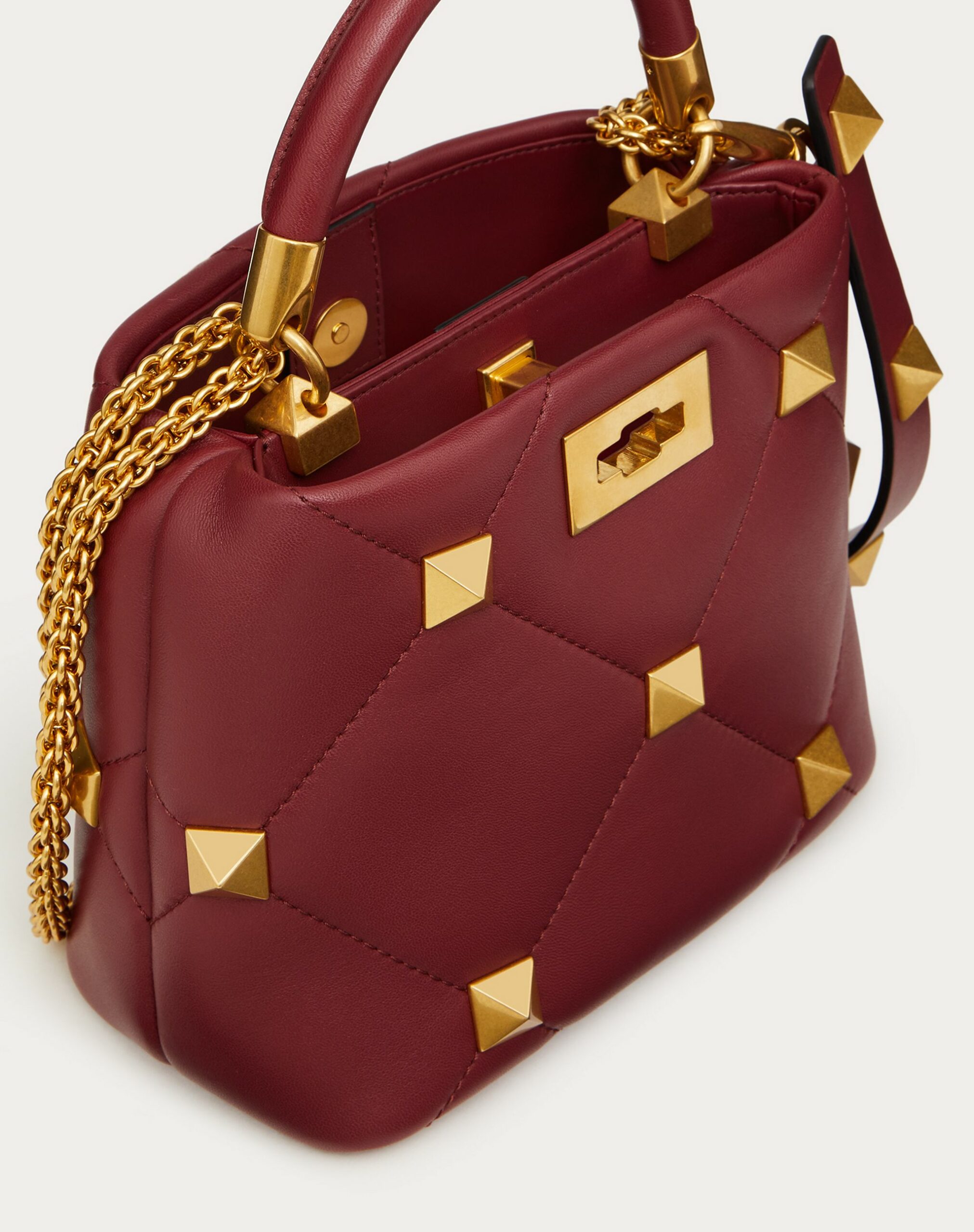 Valentino Small Roman Stud The Handle Bag In Nappa Ruby (XW2B0I97BSFU27)