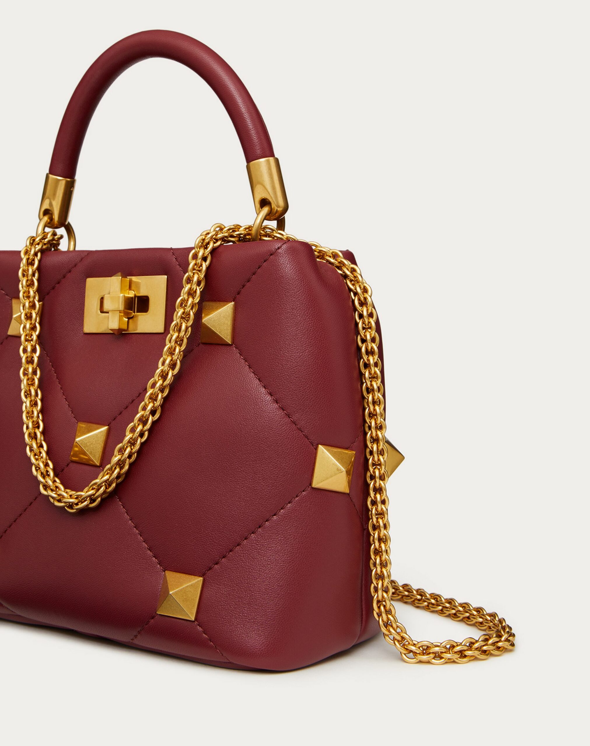 Valentino Small Roman Stud The Handle Bag In Nappa Ruby (XW2B0I97BSFU27)