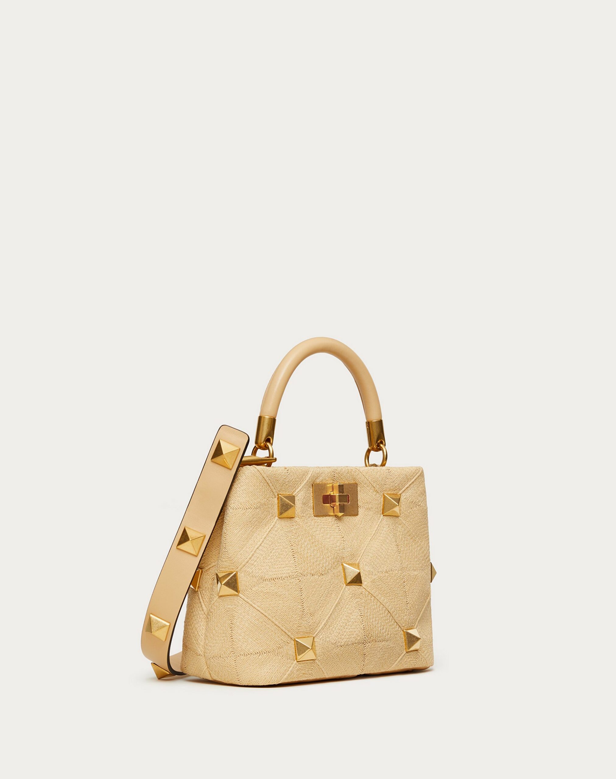 Valentino Small Roman Stud The Handle Bag In Synthetic Raffia Natural (WW2B0I97WEMO39)