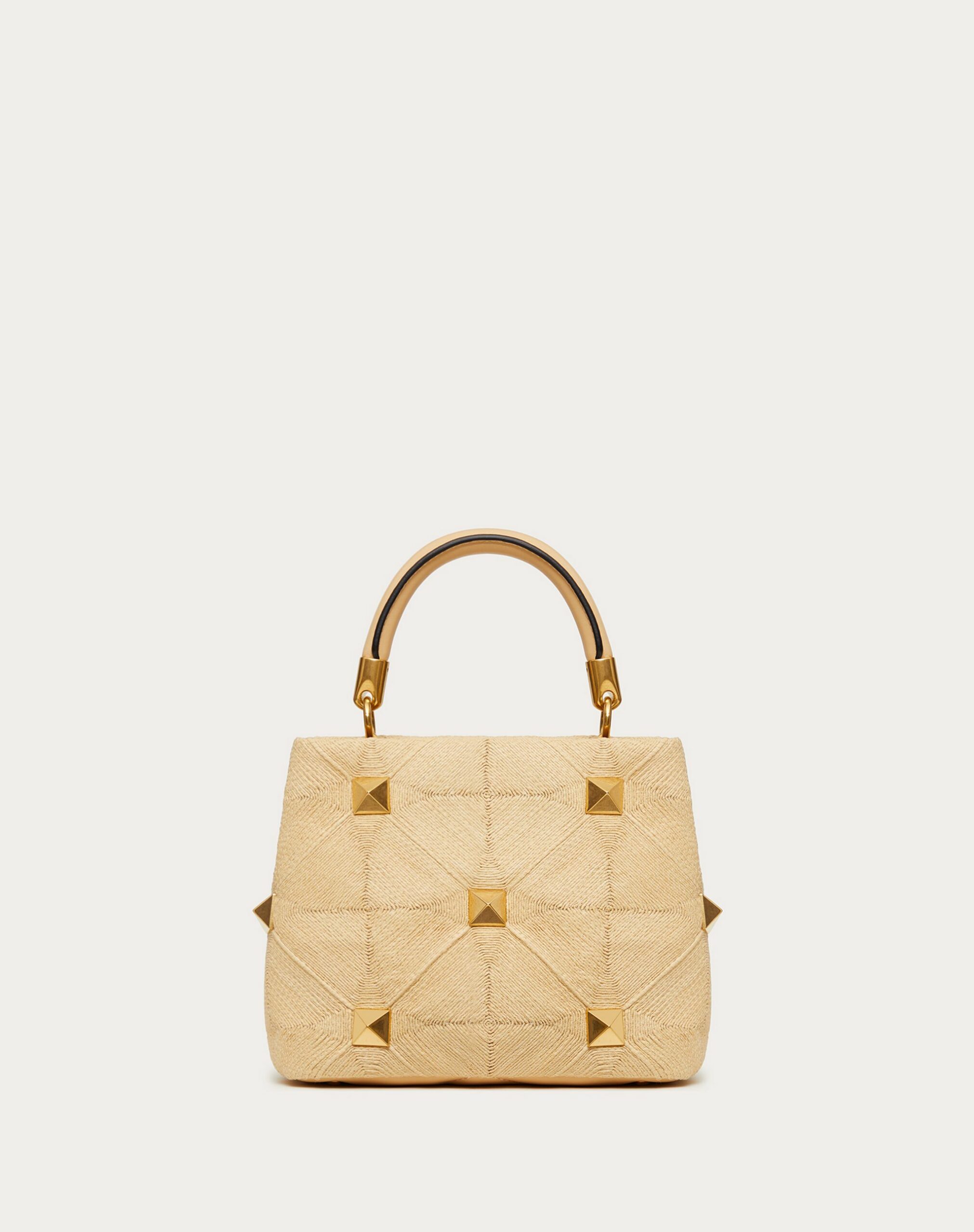 Valentino Small Roman Stud The Handle Bag In Synthetic Raffia Natural (WW2B0I97WEMO39)