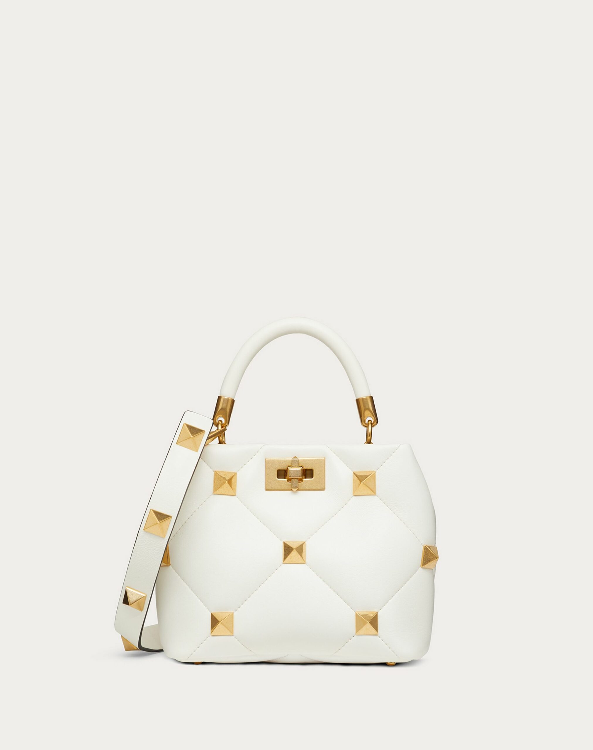 Valentino Small Roman Stud The Handle Bag In Nappa Ivory (1W2B0I97BSF098)