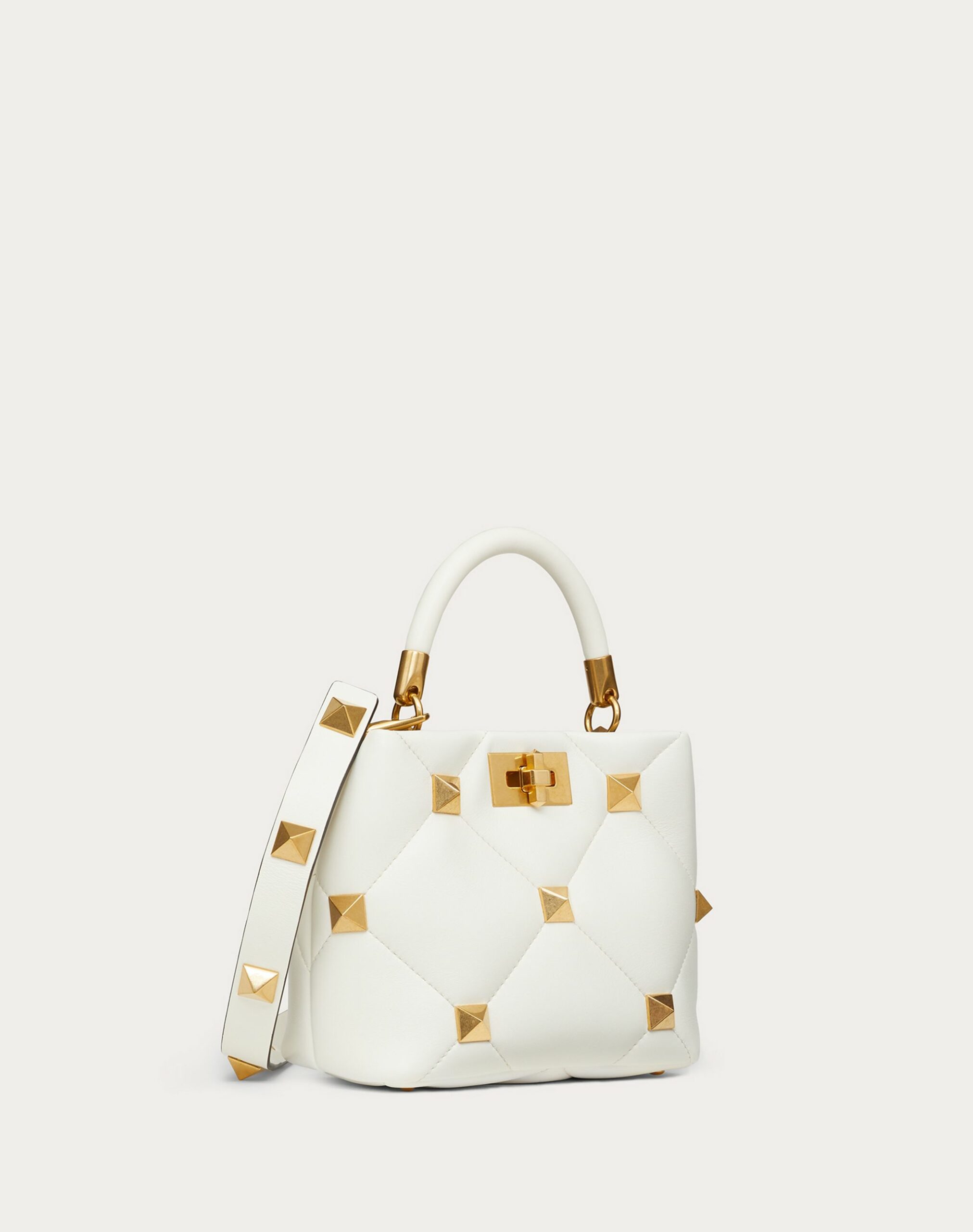 Valentino Small Roman Stud The Handle Bag In Nappa Ivory (1W2B0I97BSF098)