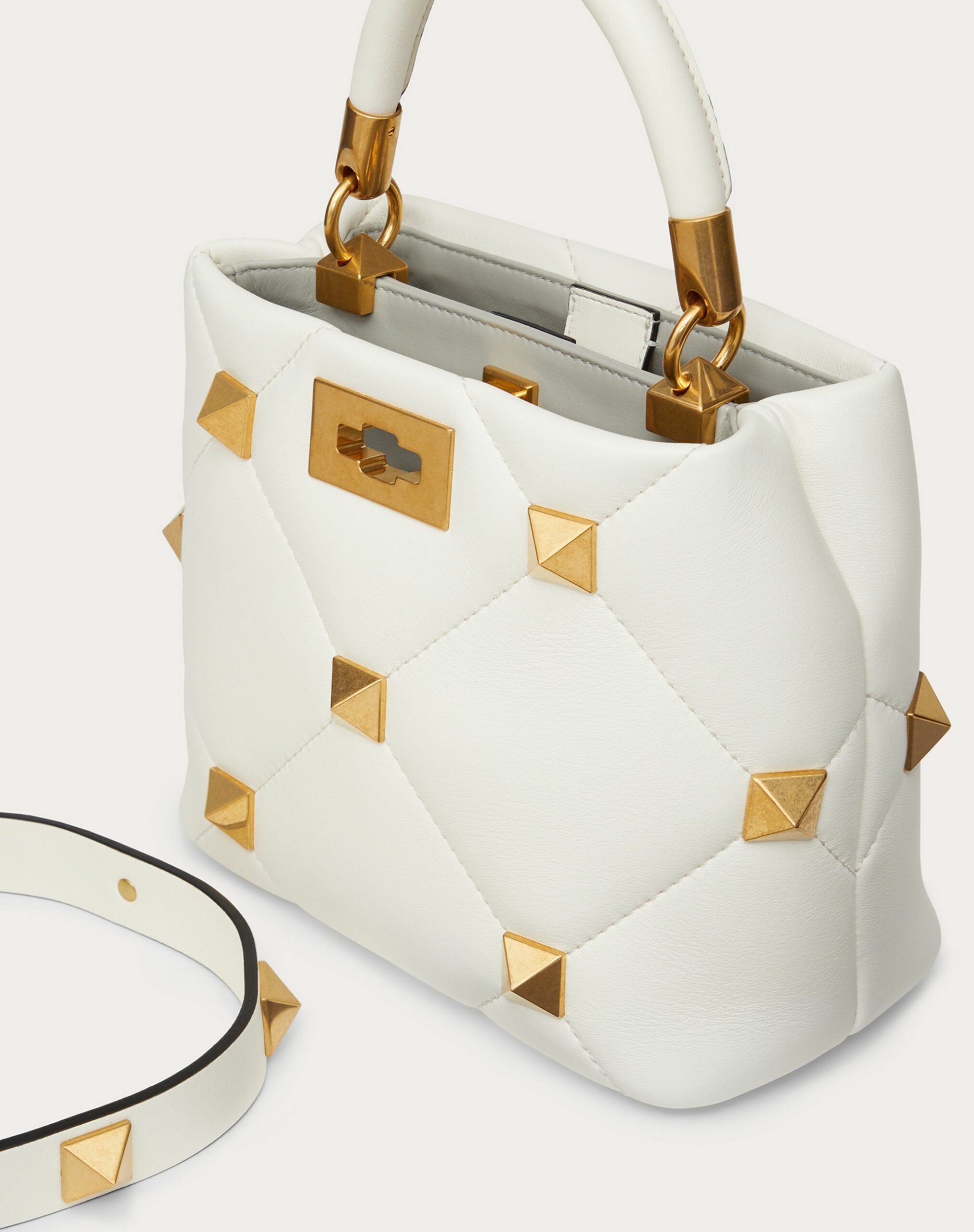 Valentino Small Roman Stud The Handle Bag In Nappa Ivory (1W2B0I97BSF098)